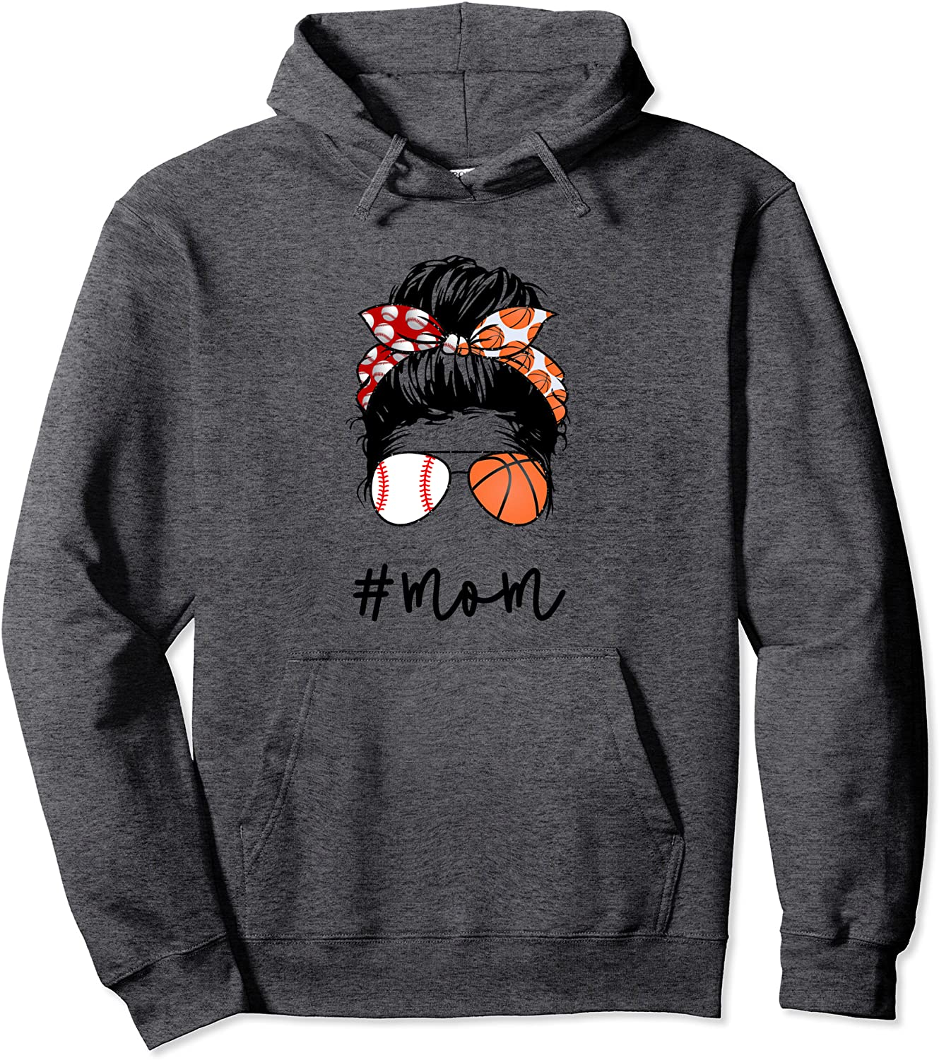 Mom Messy Hair Bun Glasses Baseball Basketball Life Pullover Hoodie