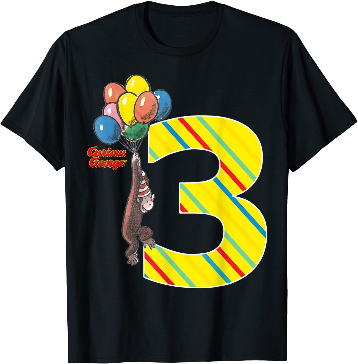 Curious George Vintage 3rd Birthday Balloons Graphic T-Shirt