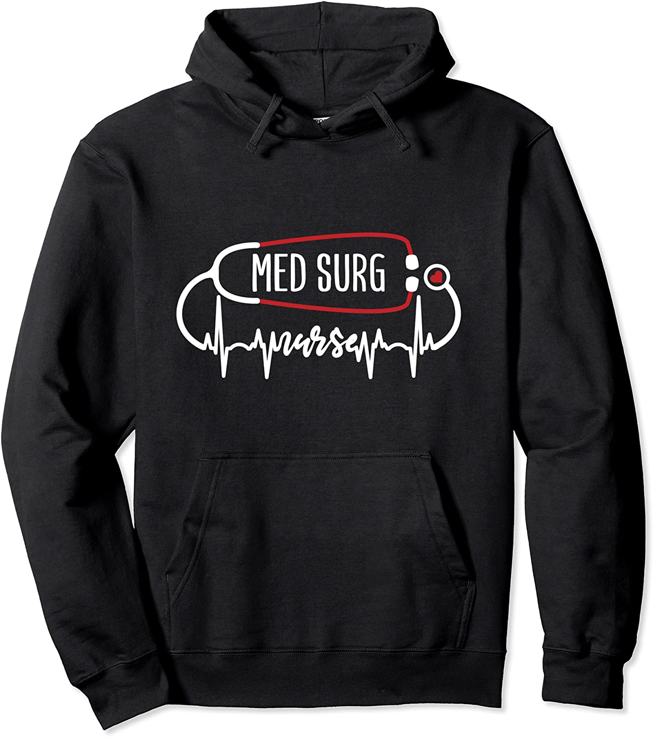 Med Surg Nurse Heartbeat Heart Stethoscope Medical Surgical Pullover Hoodie