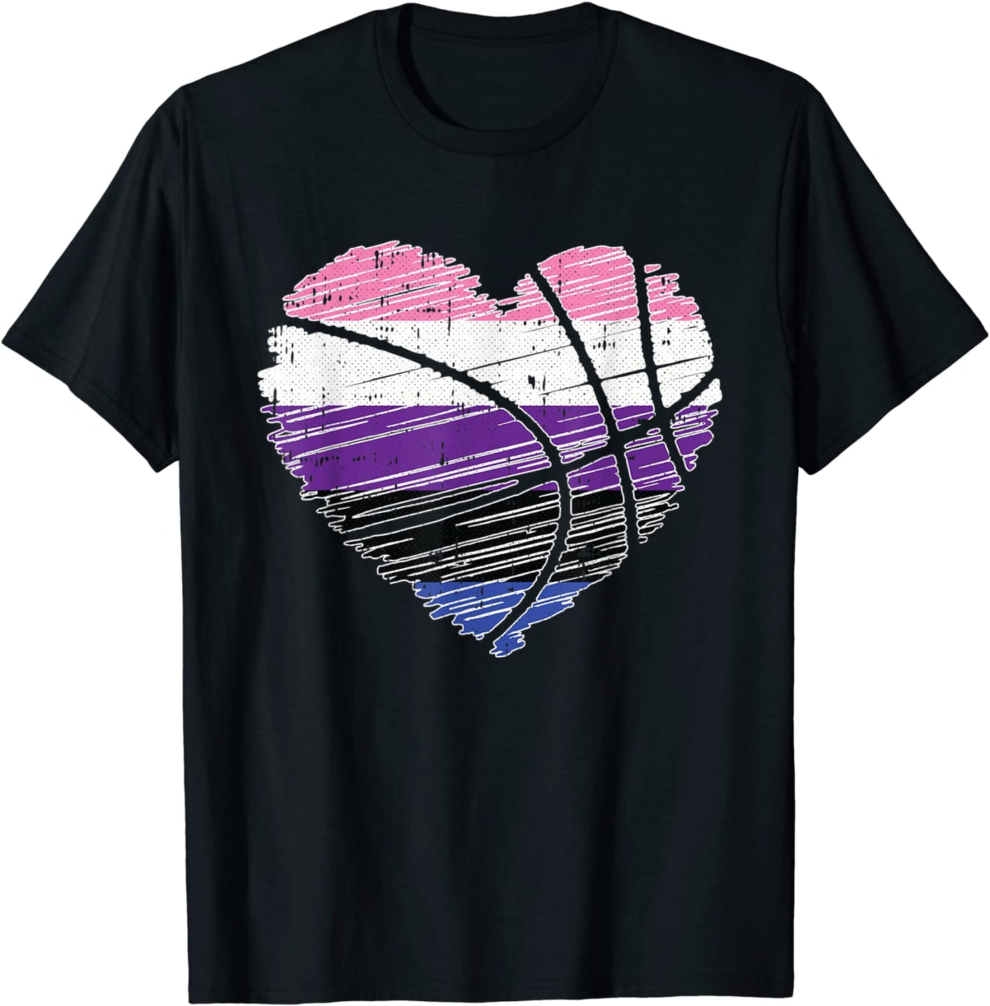Basket-Ball Heart Gender-fluid Pride Cool Sport LGBT-Q Ally T-Shirt