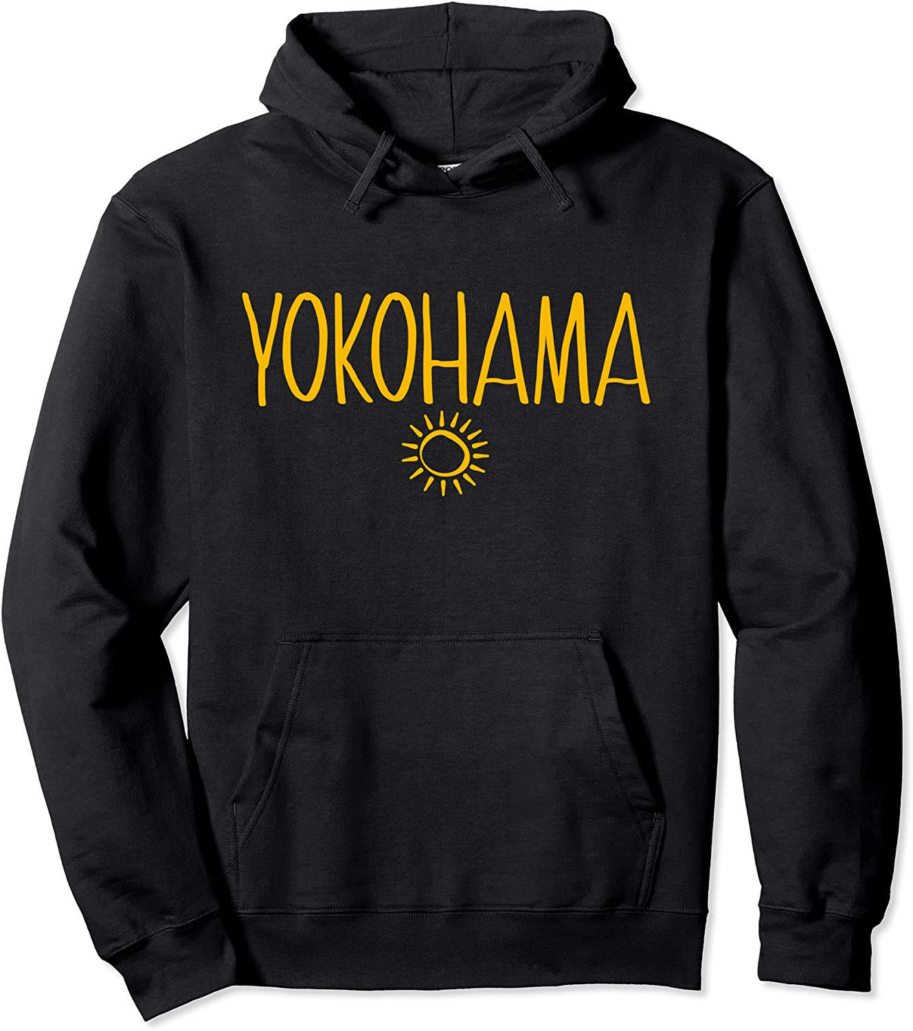 Yokohama Japan Sun Drawing Handwritten Text Amber Print Pullover Hoodie