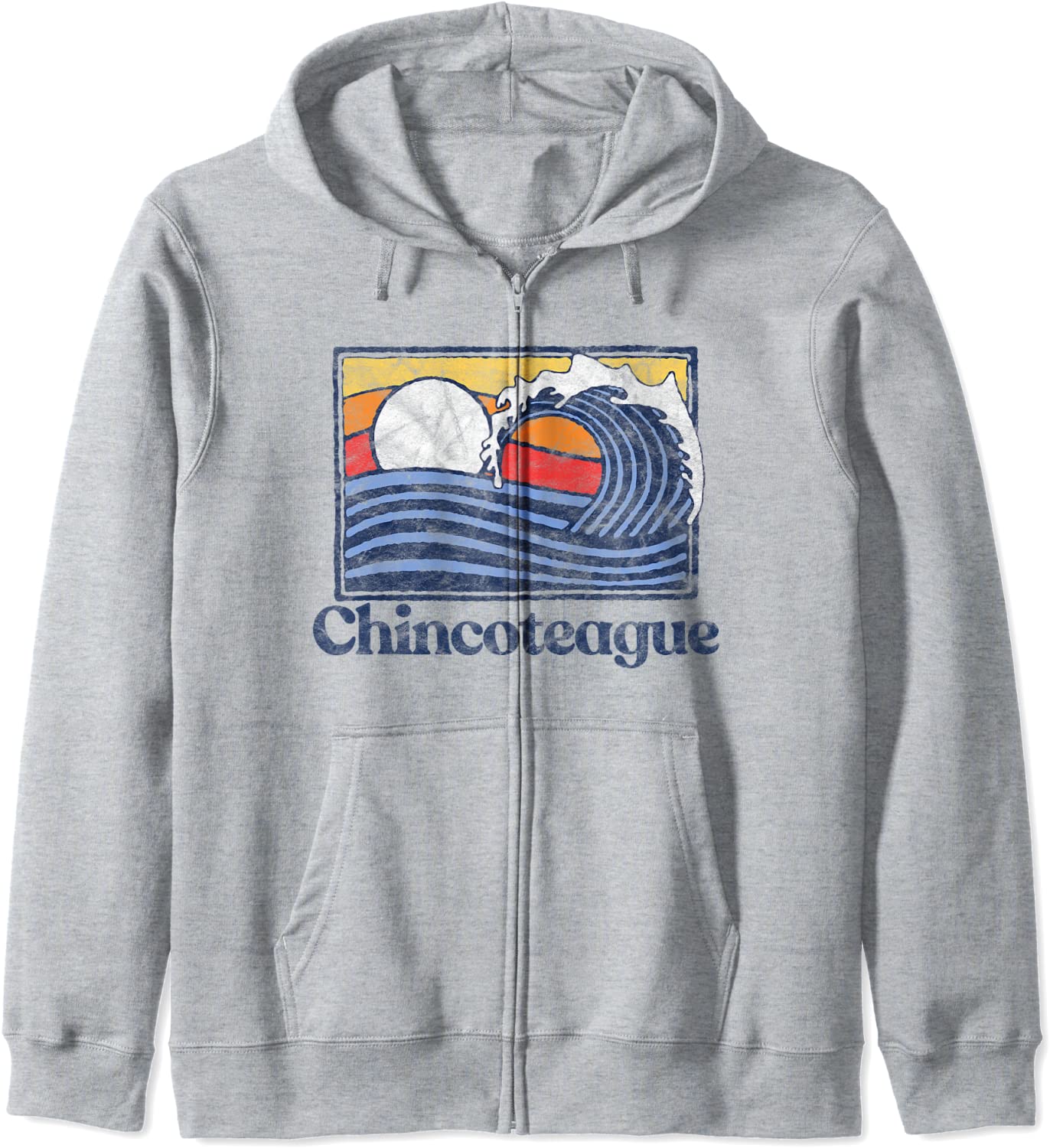 Chincoteague Retro Surfer Vintage Beach Wave Graphic Hoodie