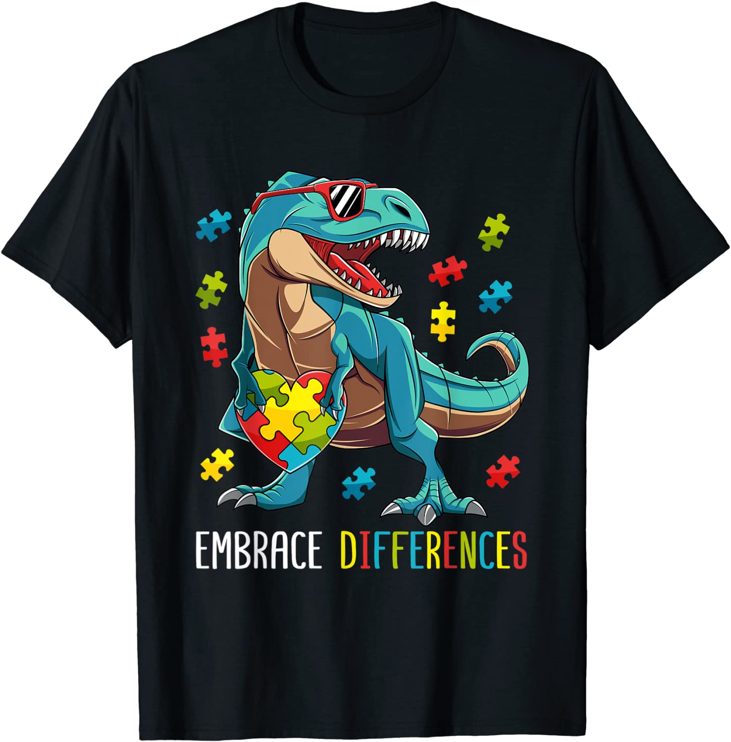 Dinosaur Puzzle Piece Autism Awareness T-Shirt