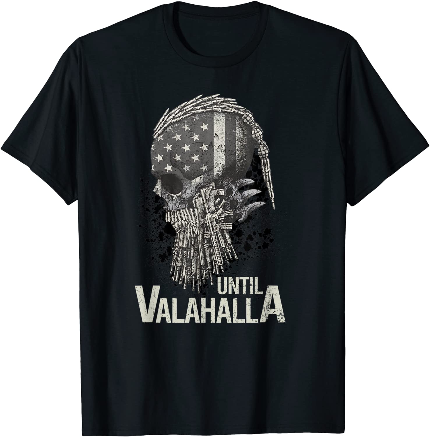 Until Valhalla Skull American Flag Until Valhalla tshirt T-Shirt
