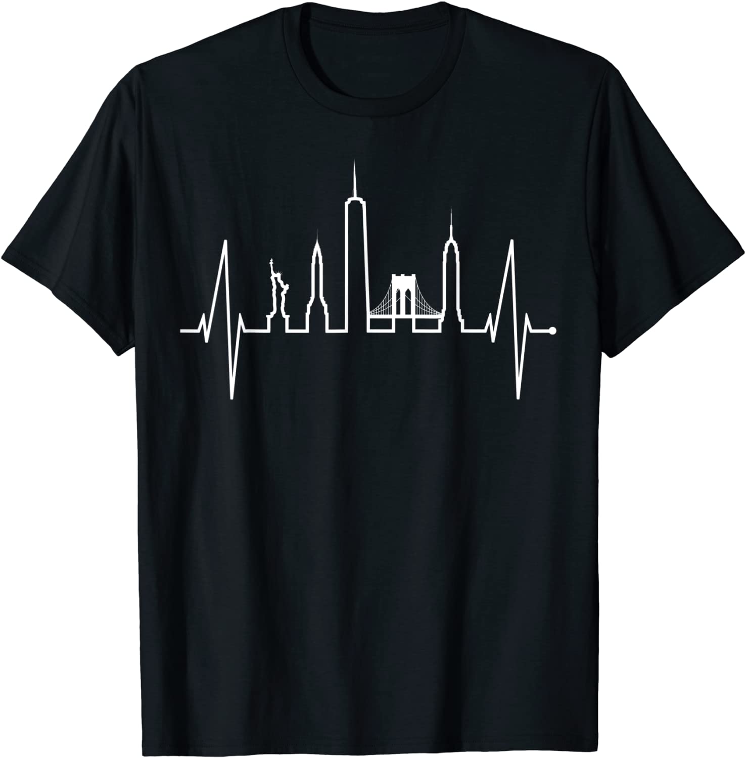 New York Skyline Heartbeat Statue Of Liberty I Love New York T-Shirt