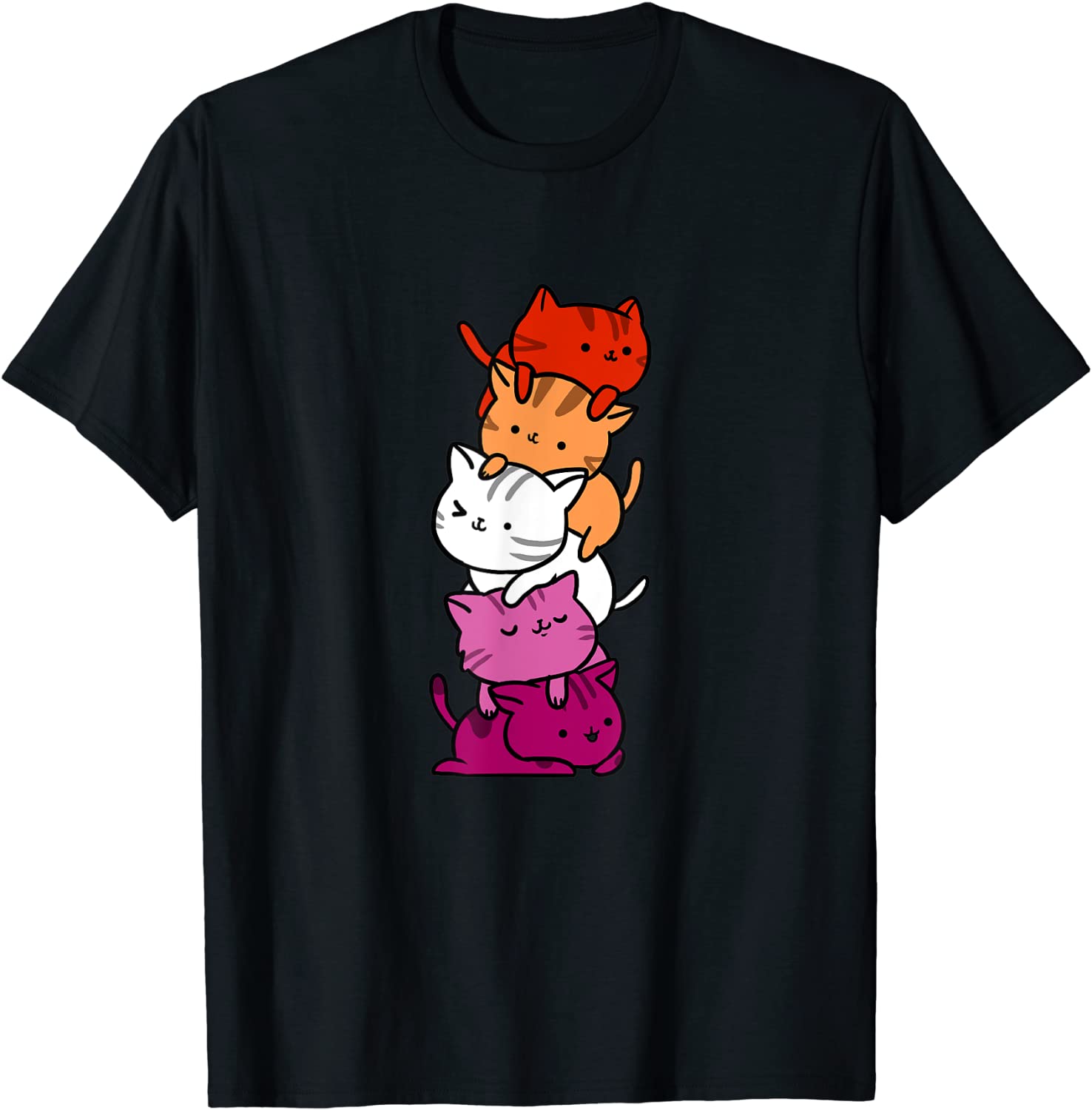Kawaii Cat Pile Orange Pink Lesbian Pride T-Shirt