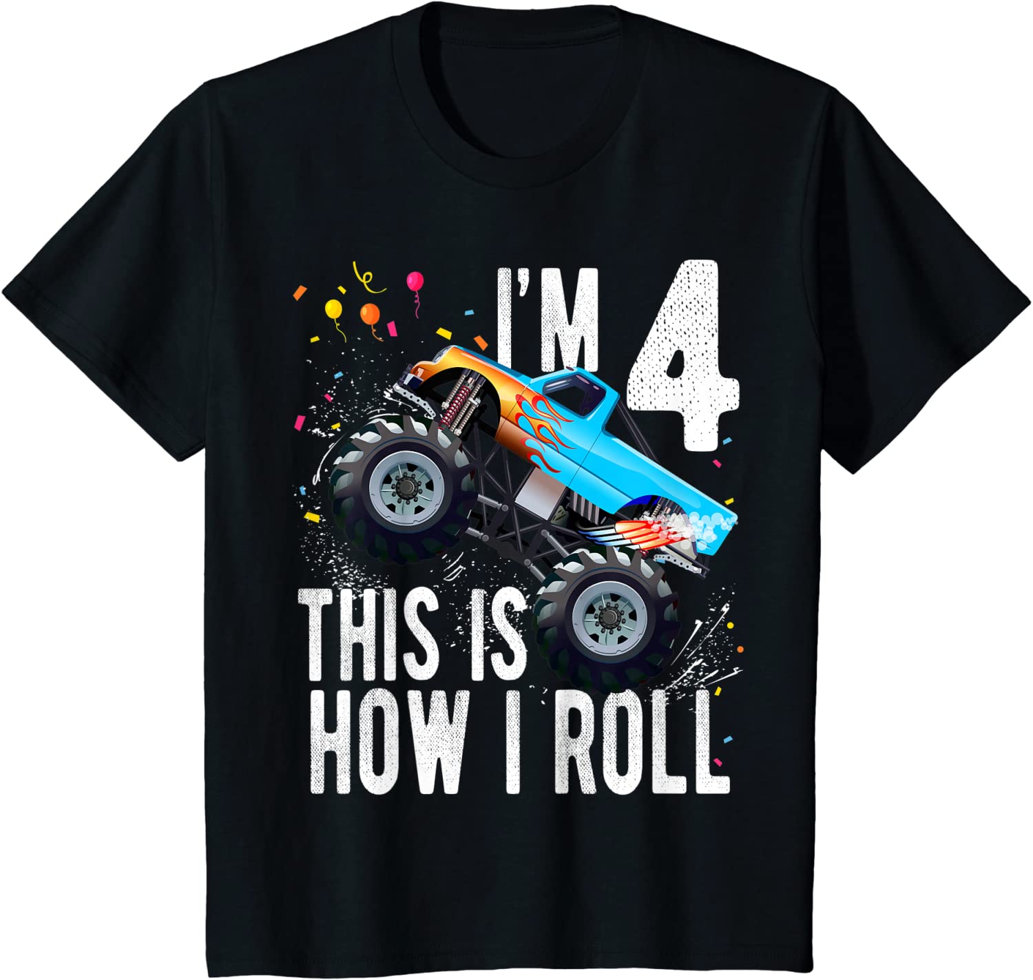 Kids 4 Year Old Shirt 4th Birthday Boy Monster Truck Car T Shirt