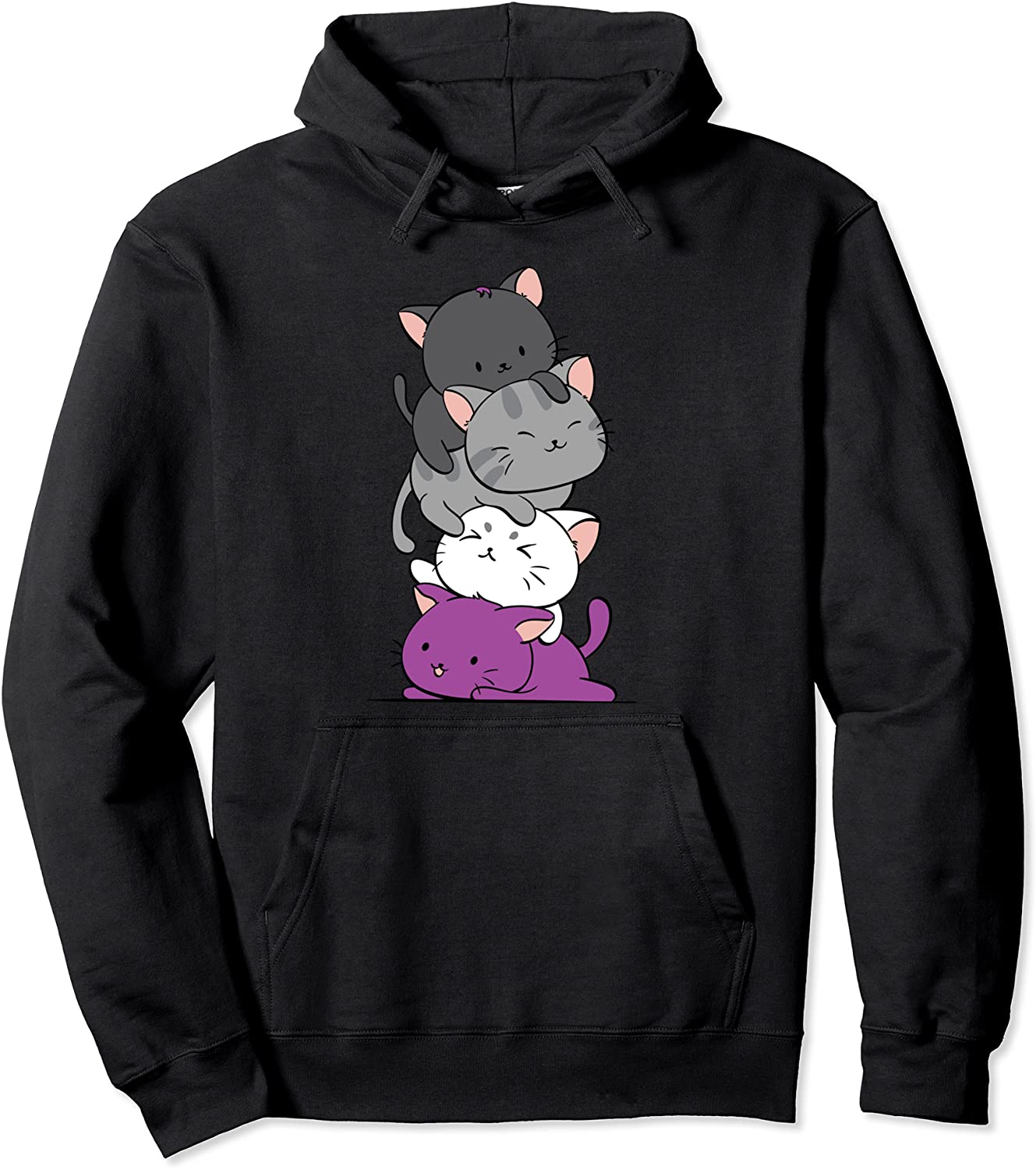 Kawaii Cat Pile Anime Hoodie - Asexual Pride Flag Kittens