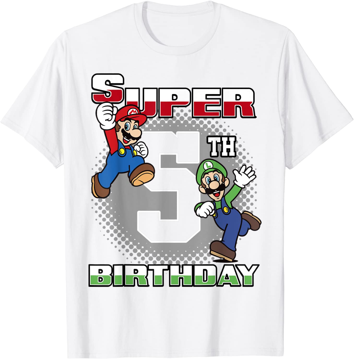 Super Mario And Luigi Super Birthday 5th Birthday Portrait T-Shirt