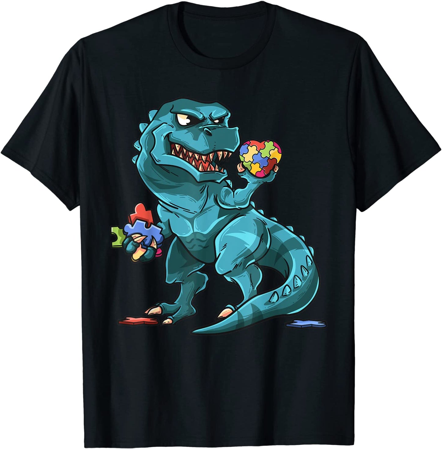 Autism Awareness Dinosaur Shirt T-Rex Heart Puzzle Pieces