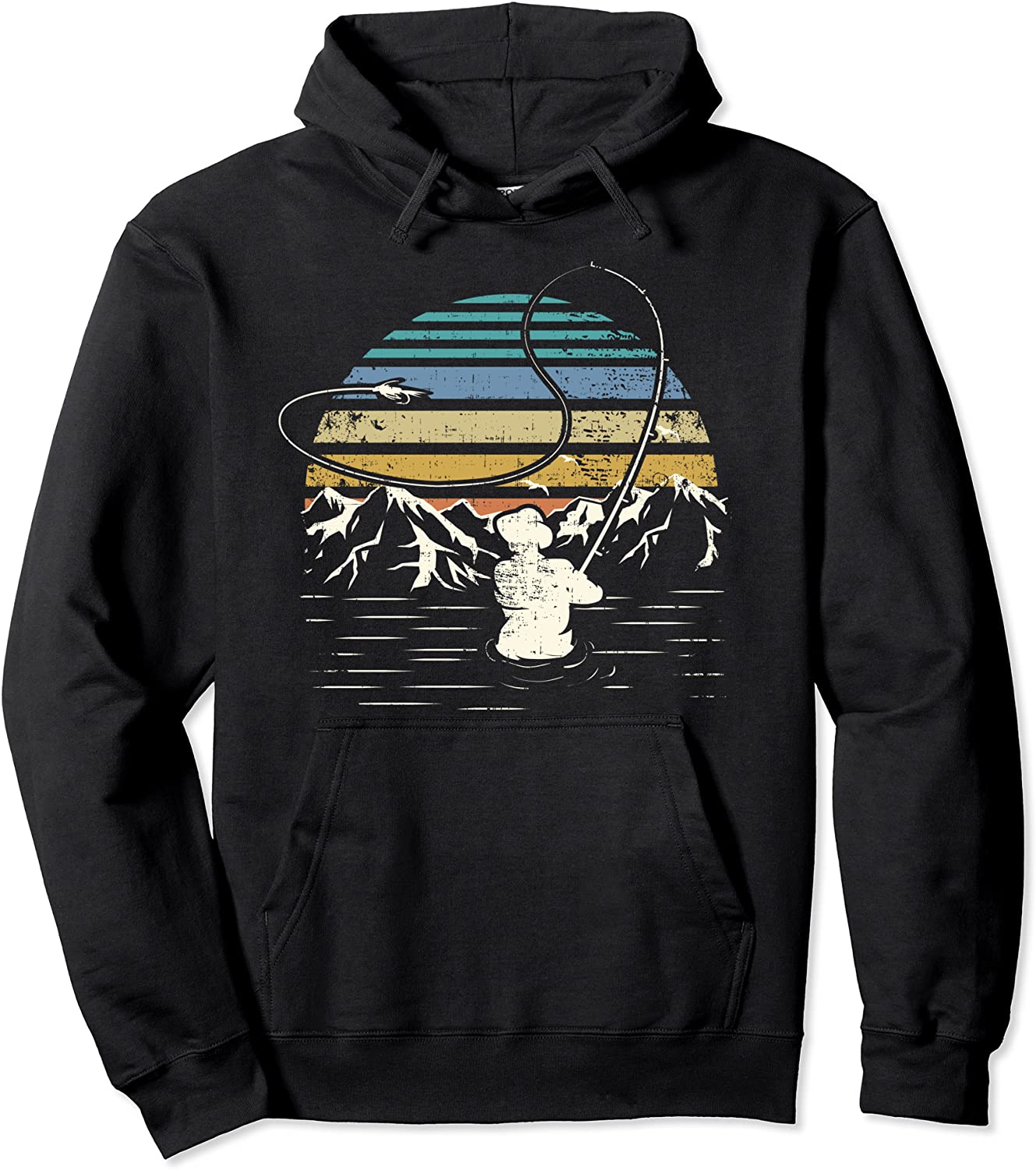 Retro Vintage Style Fly Fishing Gift Design Fish Fans Pullover Hoodie