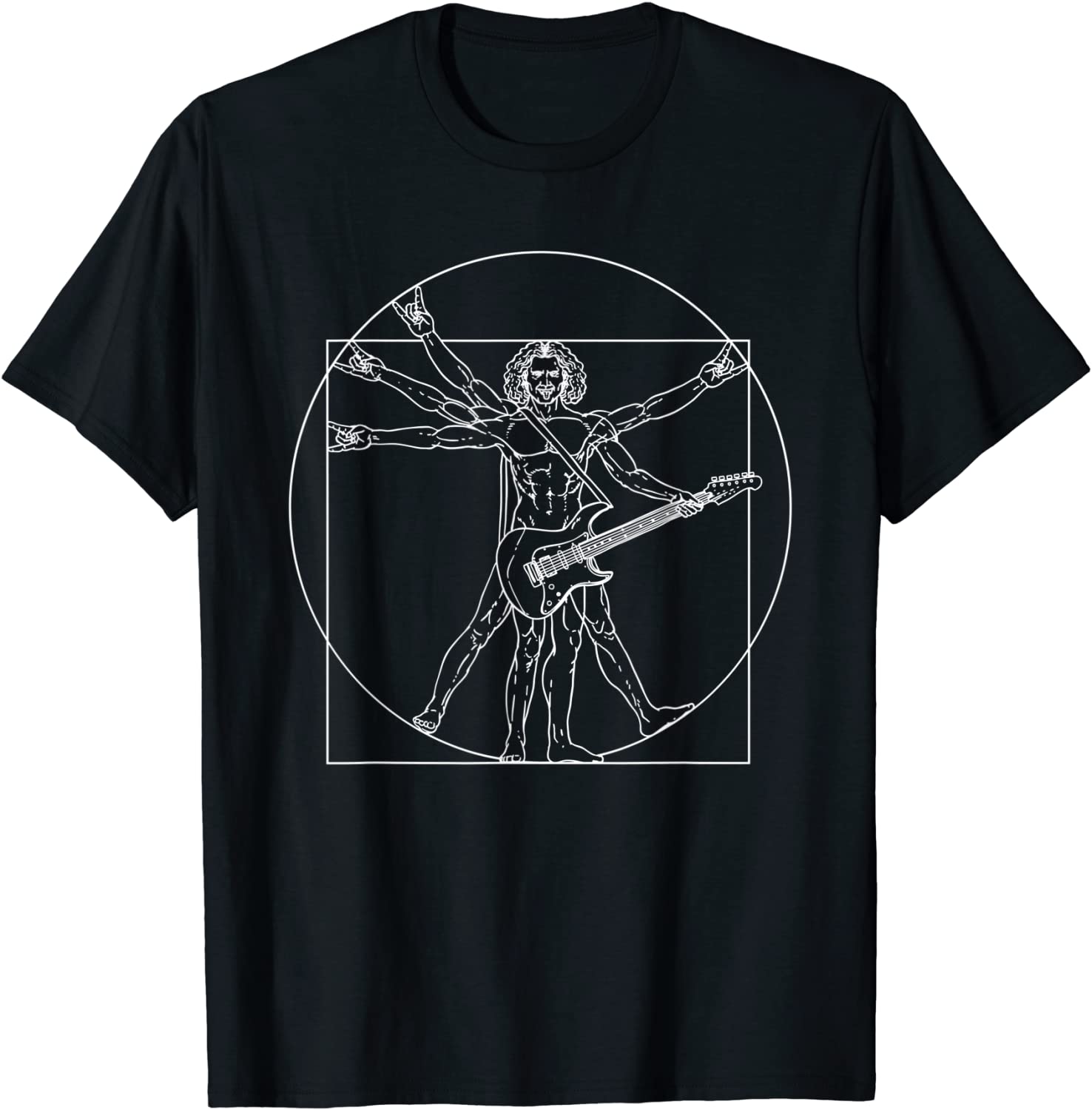 Vitruvian Man Guitar Music Player Da Vinci Guitarist Rocker T-Shirt