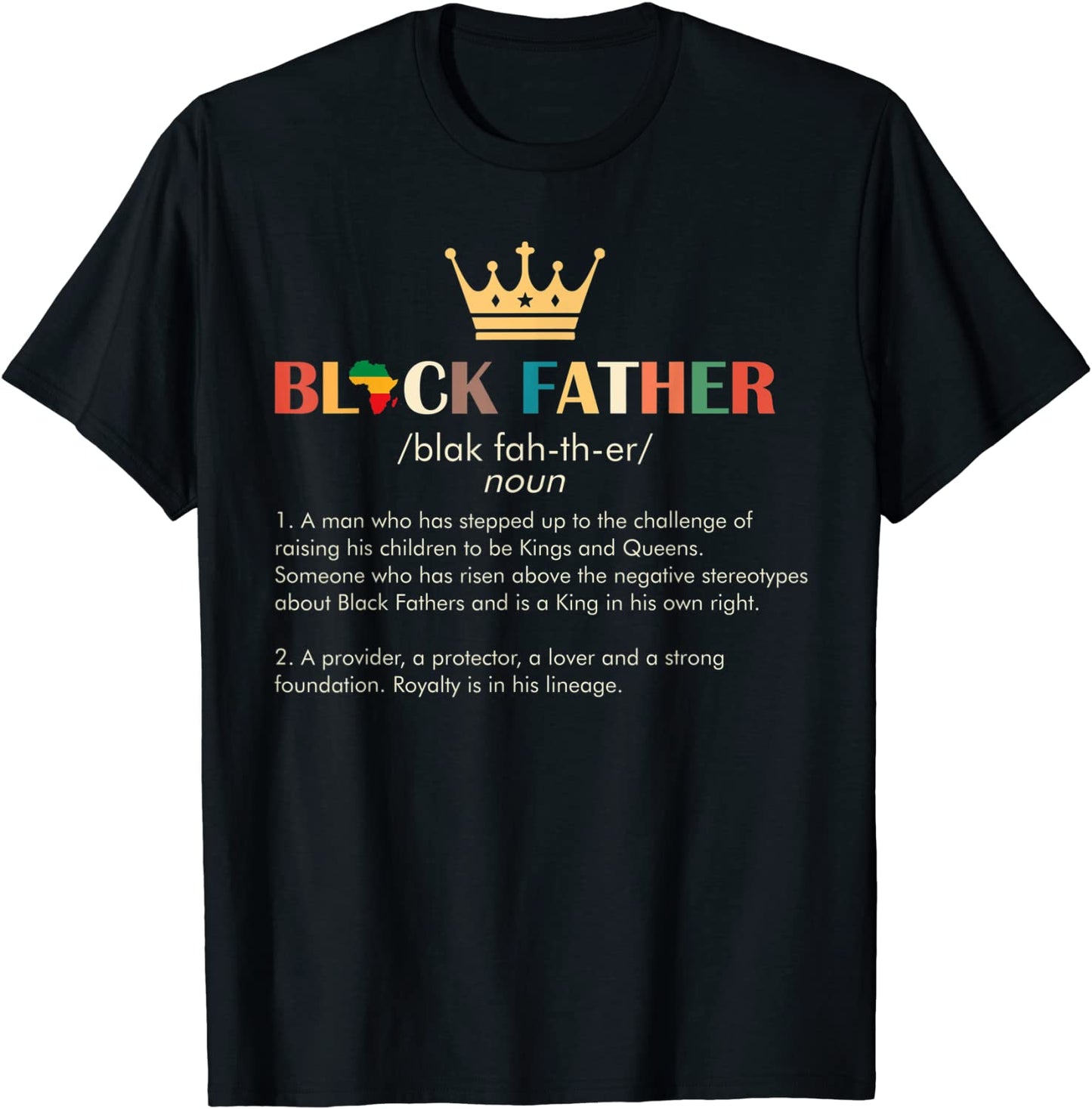 Fathers Day Black Father Definition African American Crown T-Shirt