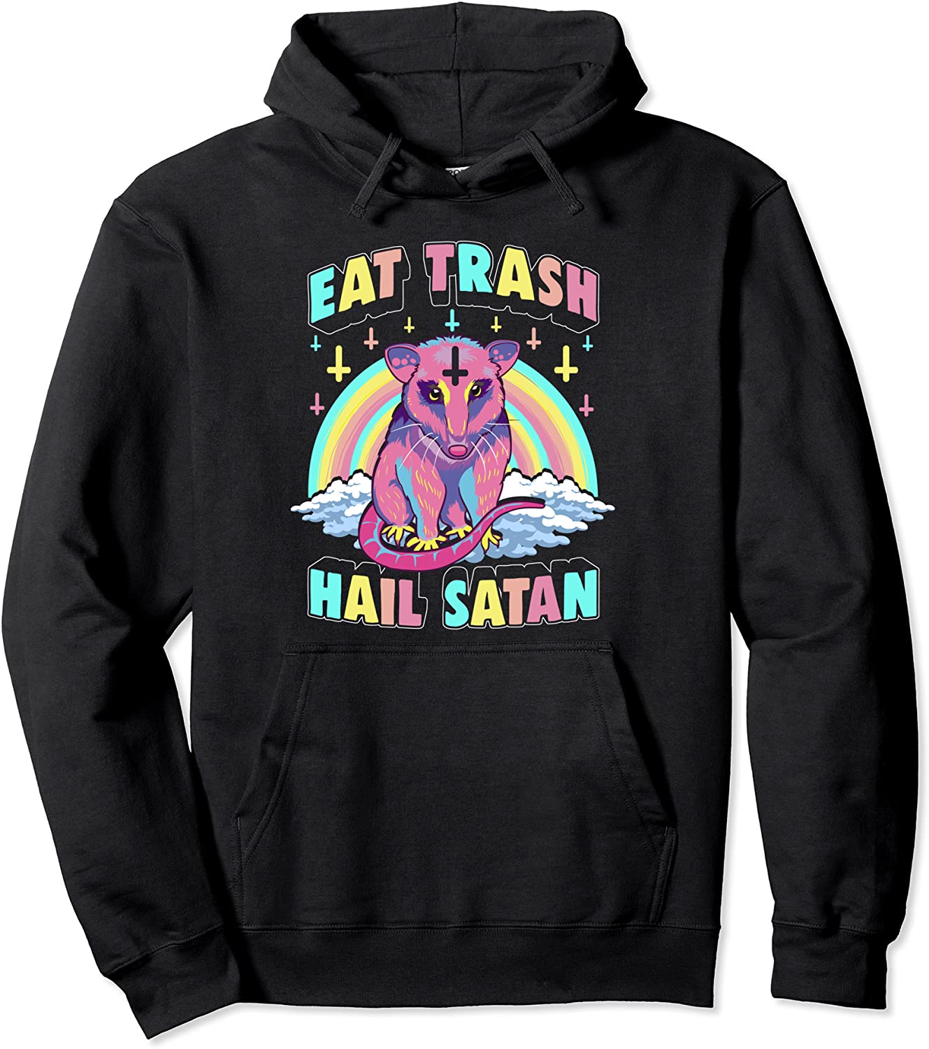 Eat Trash Hail Satan Kawaii Pastel Goth Possum Pullover Hoodie