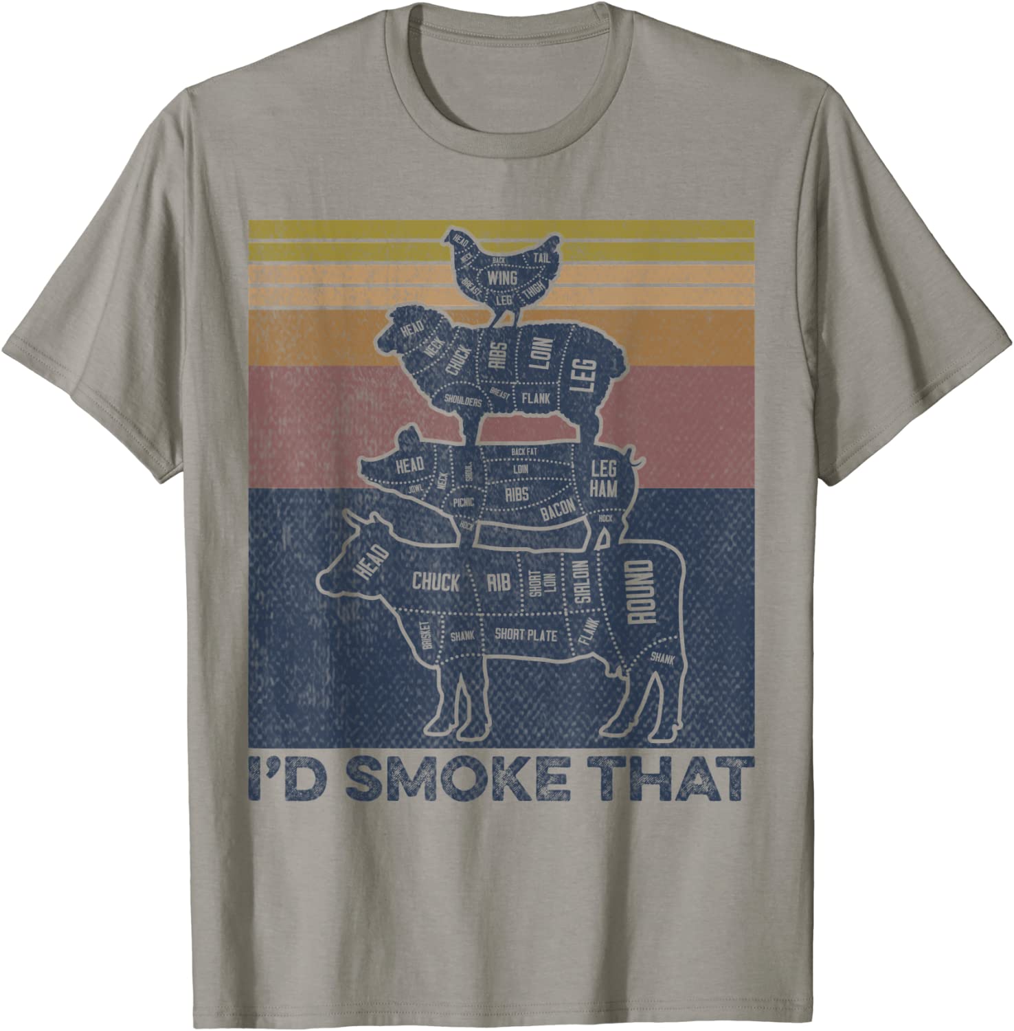 Id smoke that Beef Pork Chicken Butcher Cut Funny Grilling T-Shirt