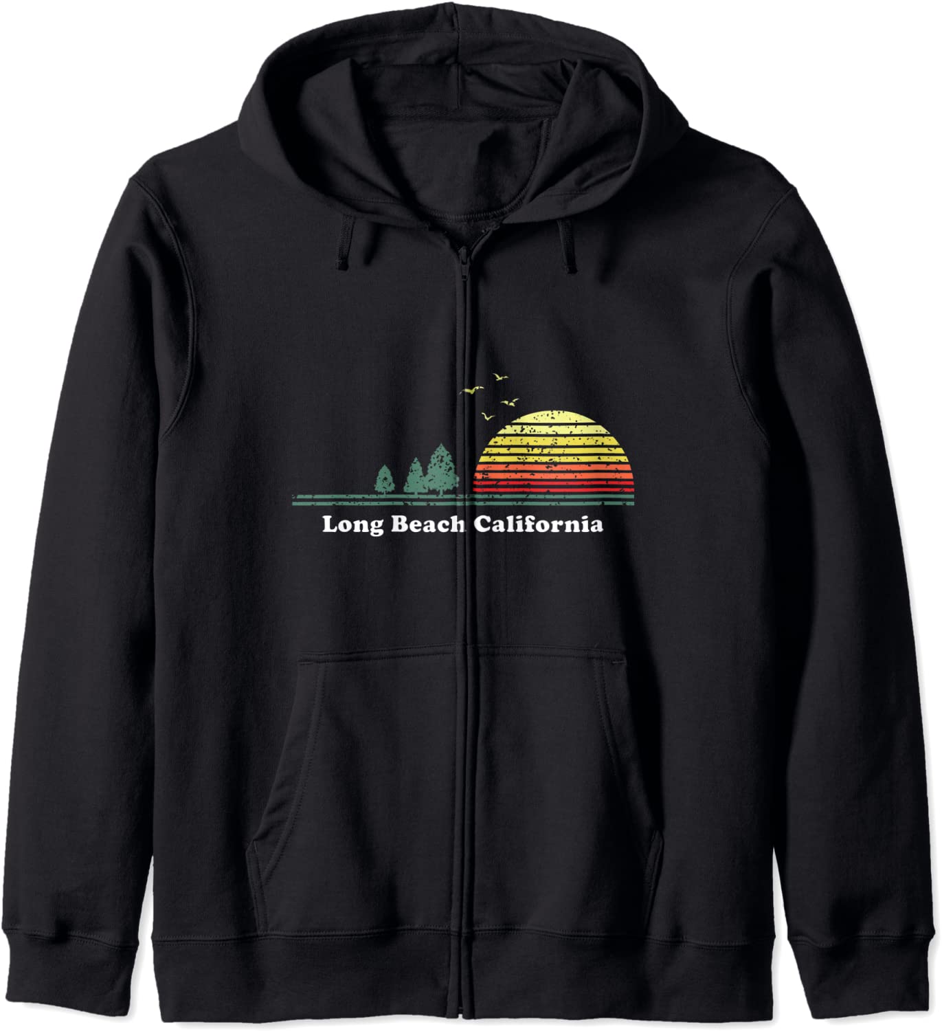 Vintage Long Beach California Sunset Souvenir Print Hoodie