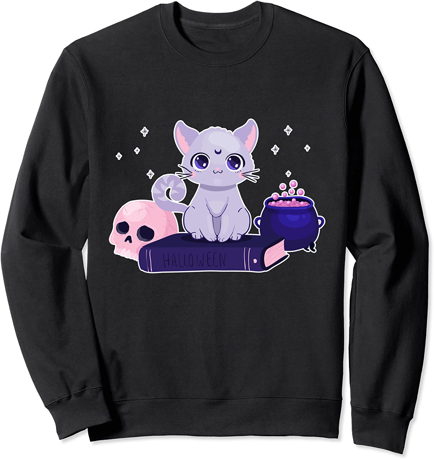 Cute Kawaii Pastel Goth Cat Witch Purple Halloween Art Sweatshirt