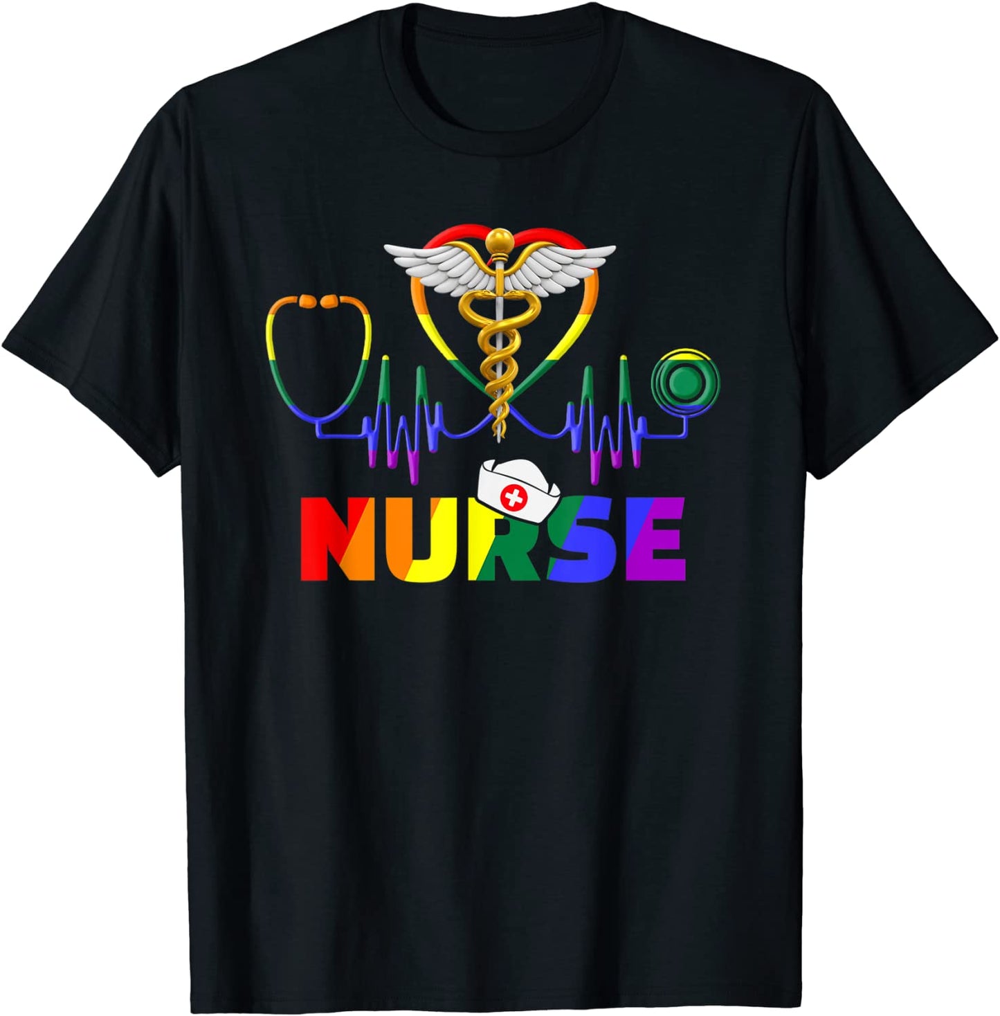 Nurse LGBT-Q Gay Pride Rainbow Flag Registered Nursing RN T-Shirt