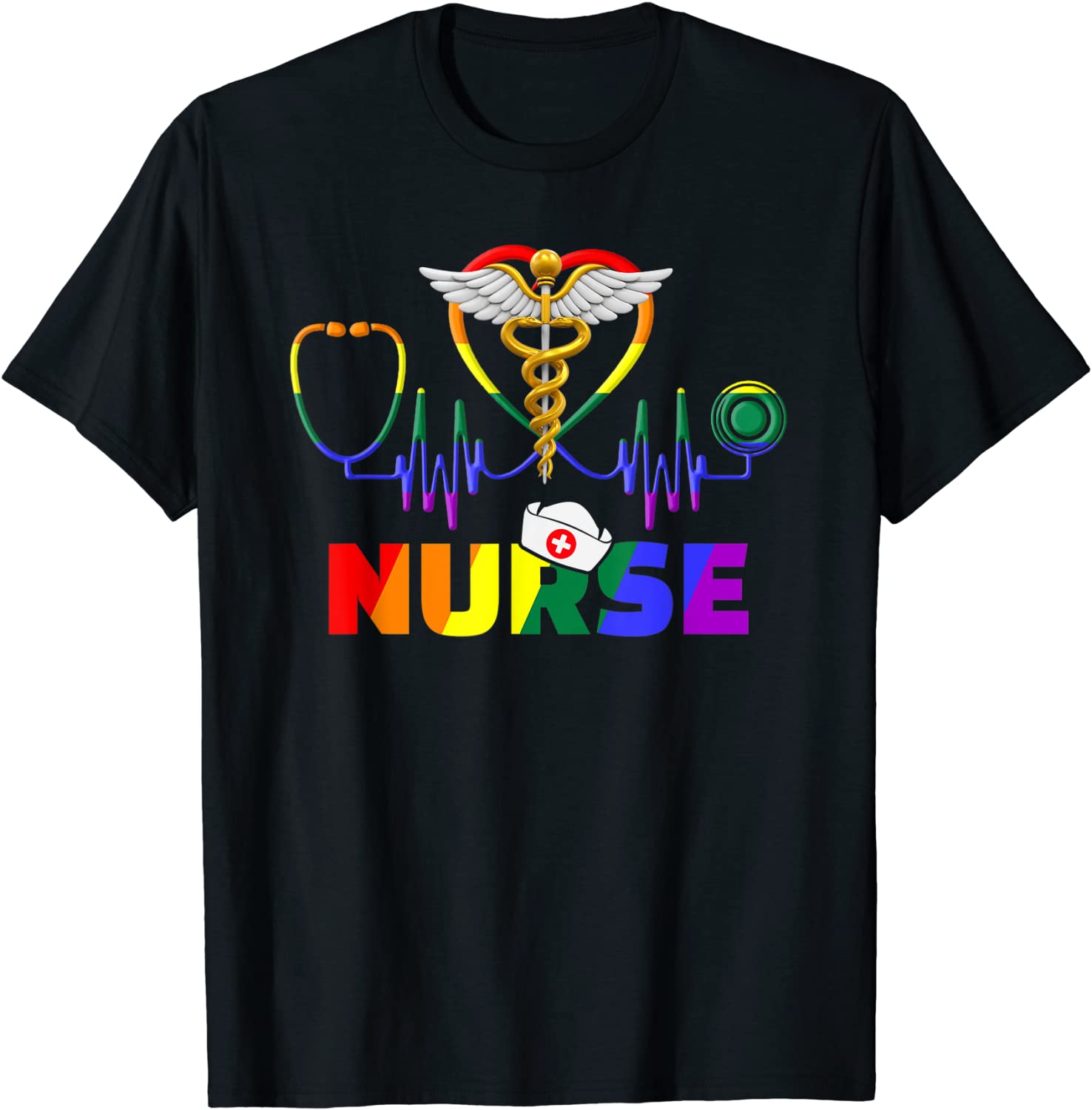 Nurse LGBT-Q Gay Pride Rainbow Flag Registered Nursing RN T-Shirt