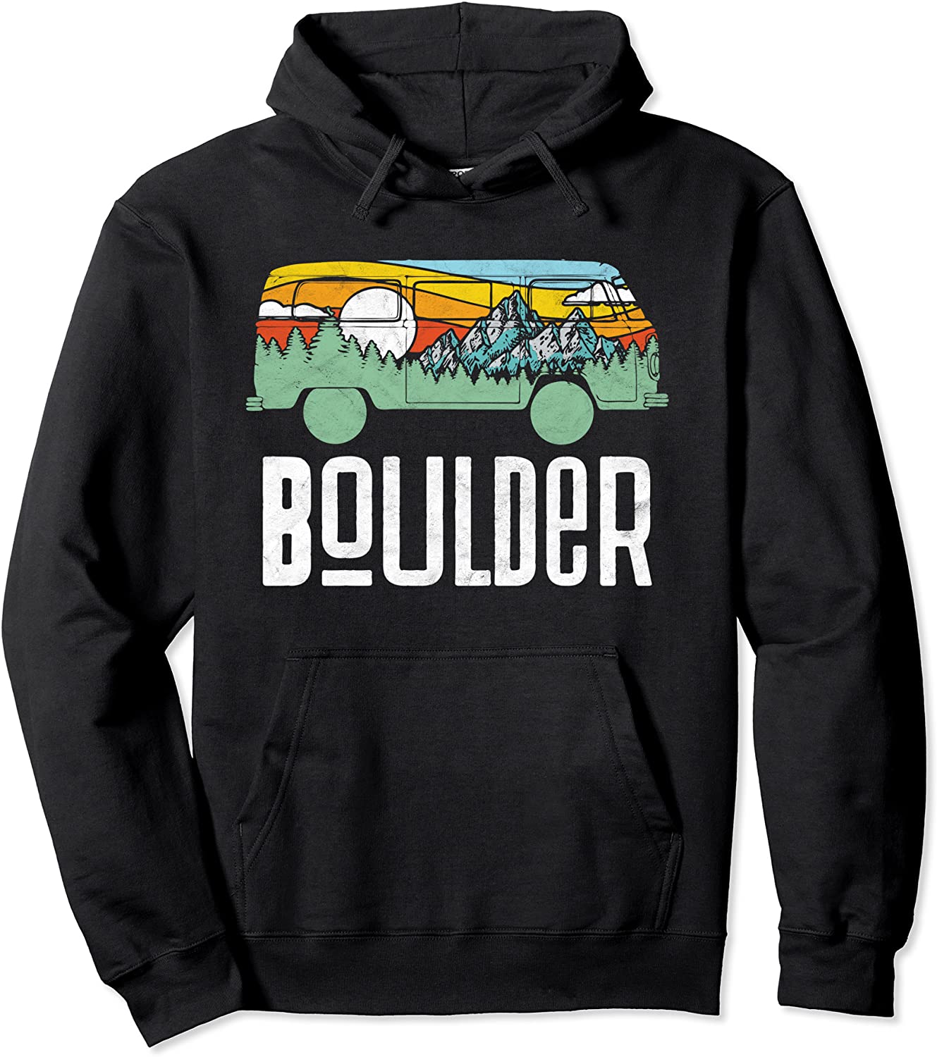 Retro Boulder Colorado Outdoor Hippie Van Graphic Pullover Hoodie