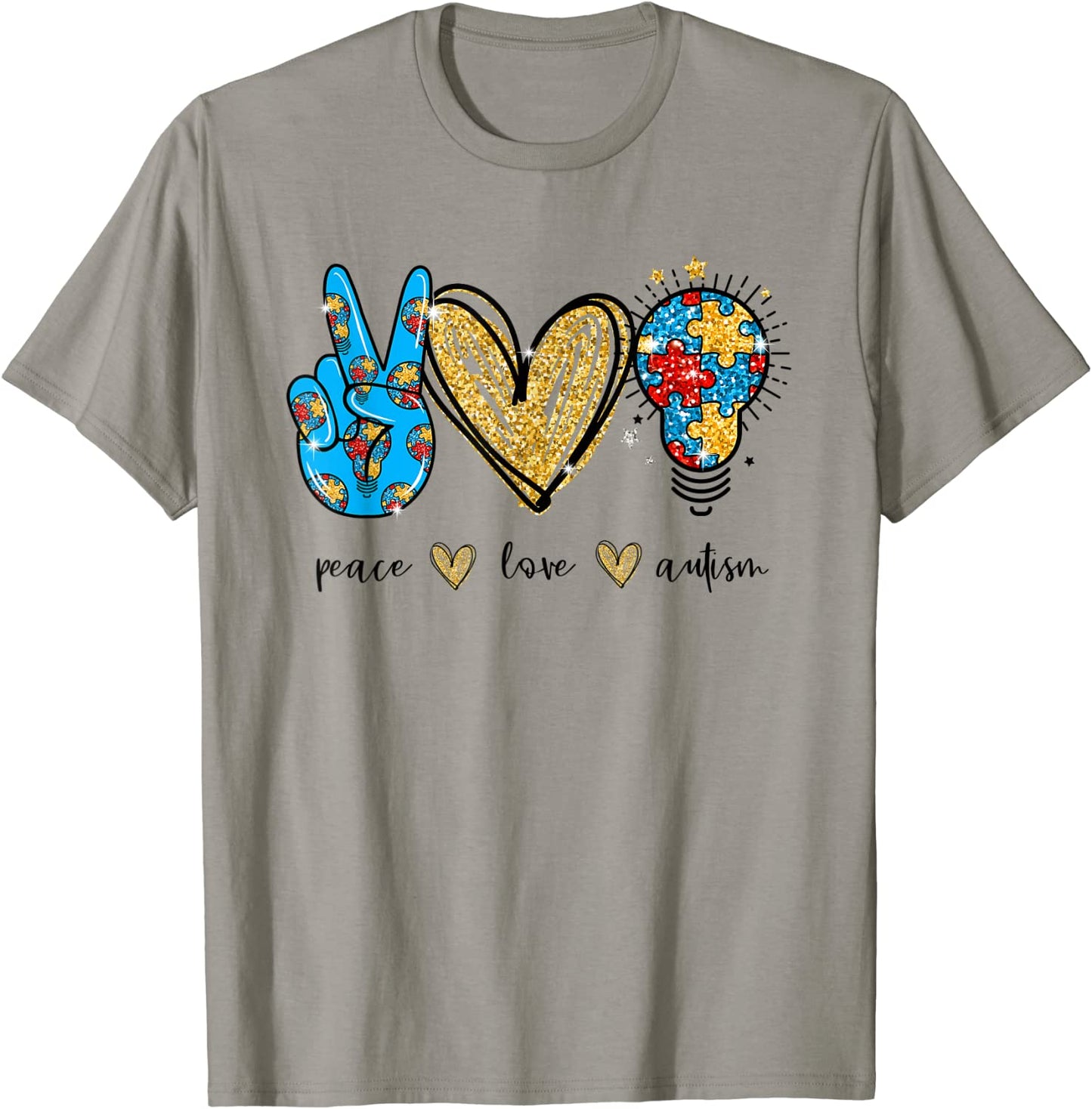 Peace Love Autism Puzzle Ribbon Gift Autism Awareness Day T-Shirt