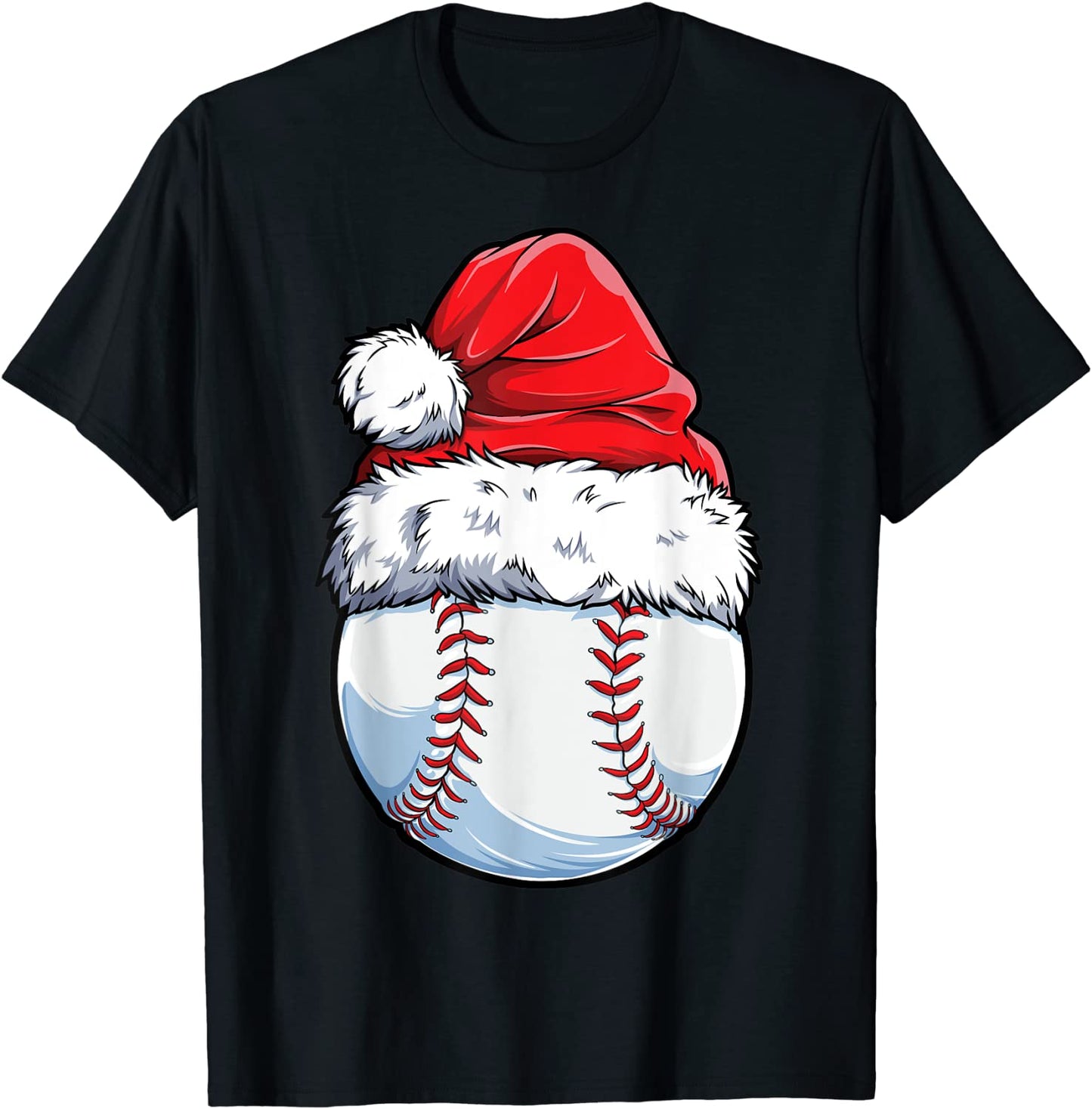 Christmas Baseball Ball Santa Hat Funny Sport Xmas Boys Men T-Shirt