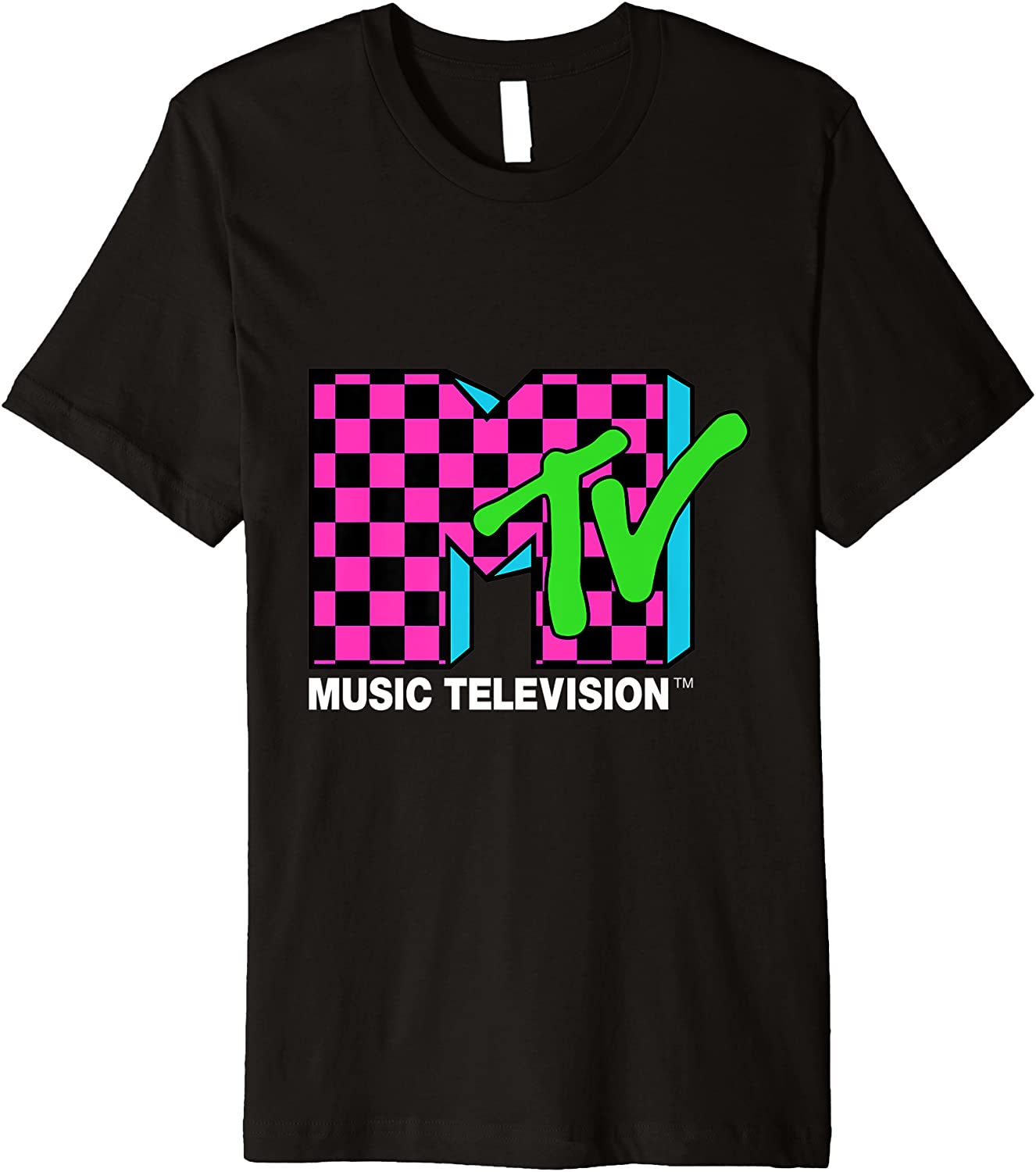 Classic MTV Logo Pink And Blue Checker Design Premium T-Shirt