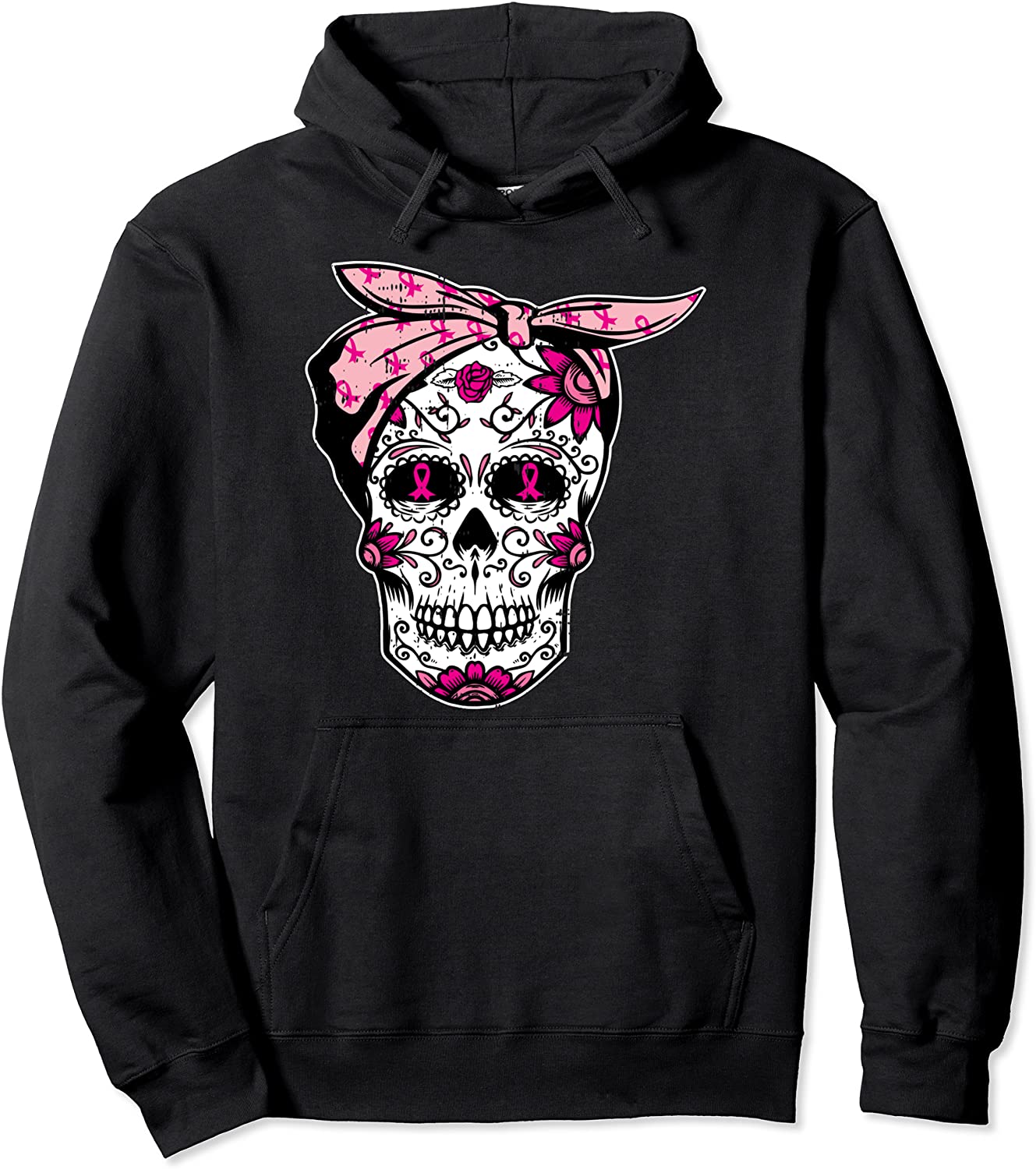 Sugar Skull Pink Ribbon Cool Breast Cancer Awareness Gifts Pullover Hoodie