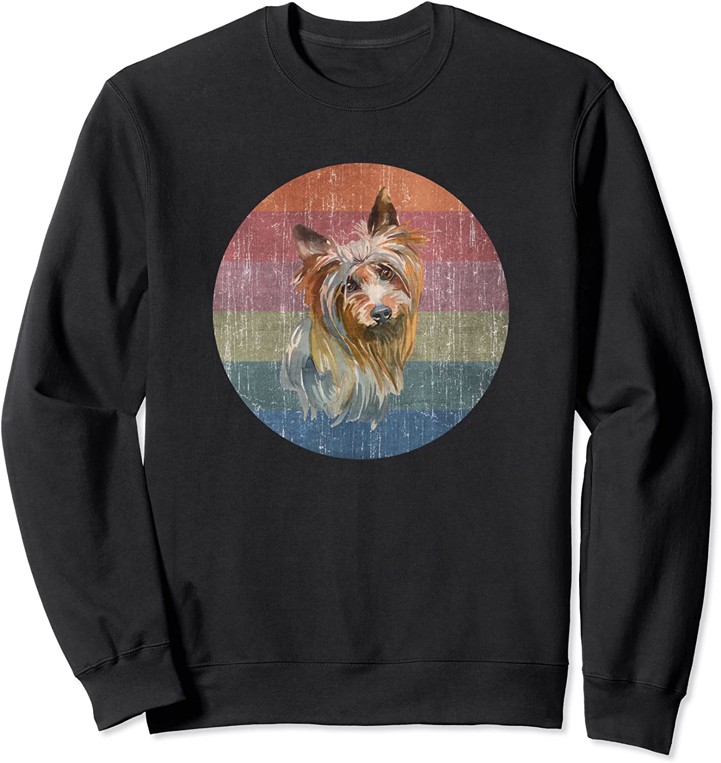 Australian Silky Terrier Dog Watercolor On Distressed Sunset Sweatshirt