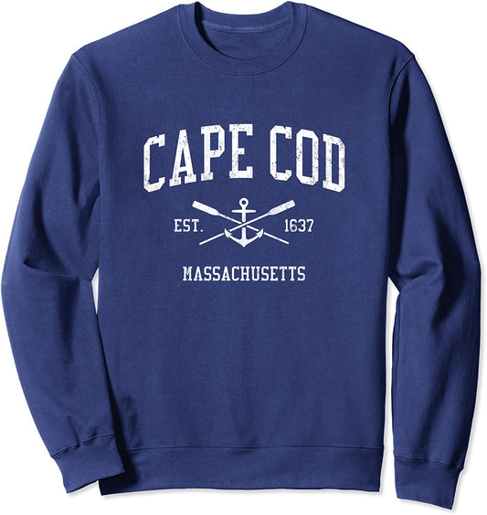 Cape Cod MA Vintage Crossed Oars Boat Anchor Sports Sweatshirt