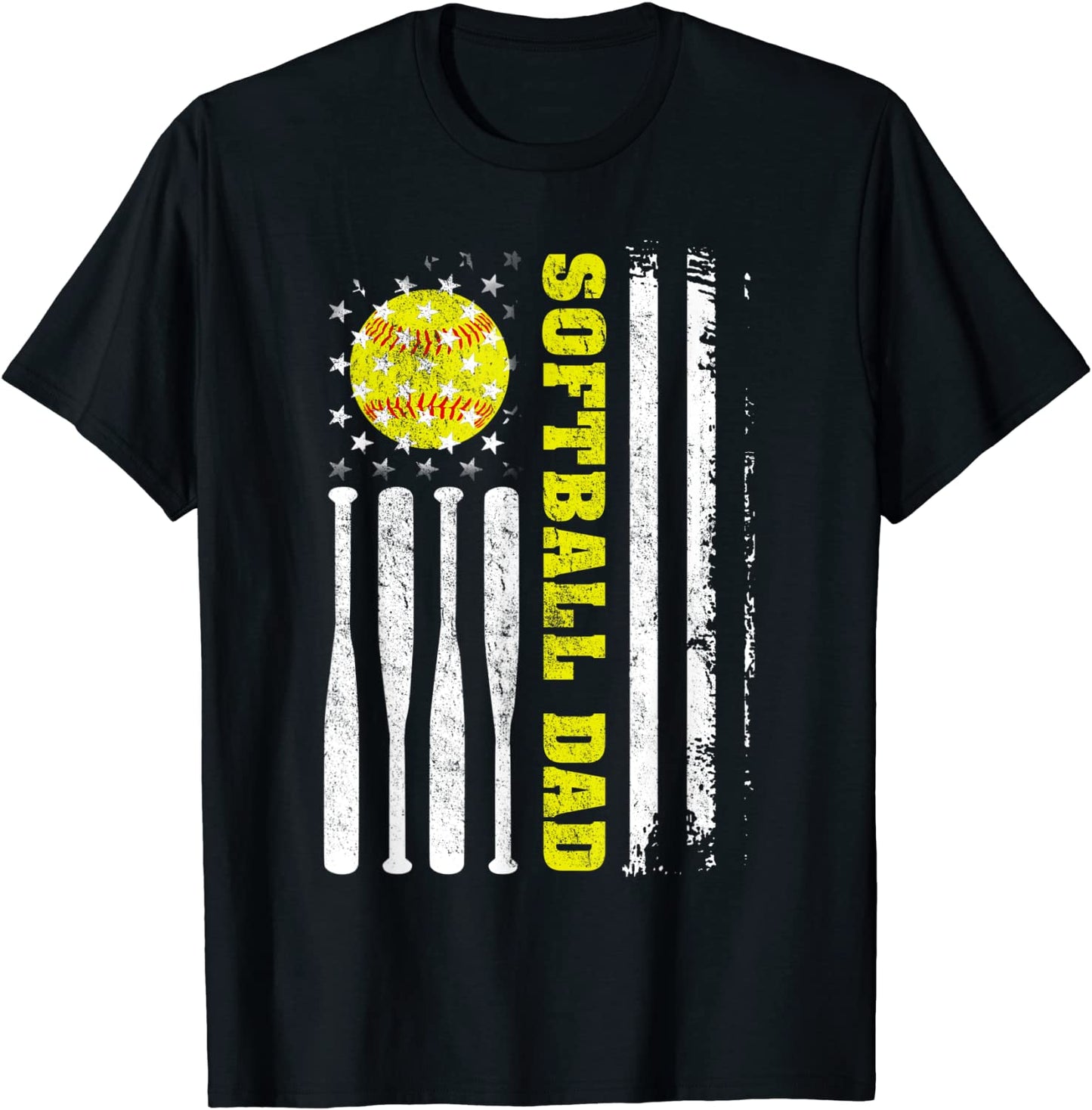 Mens Softball Dad Vintage USA American Flag Fathers day T-Shirt