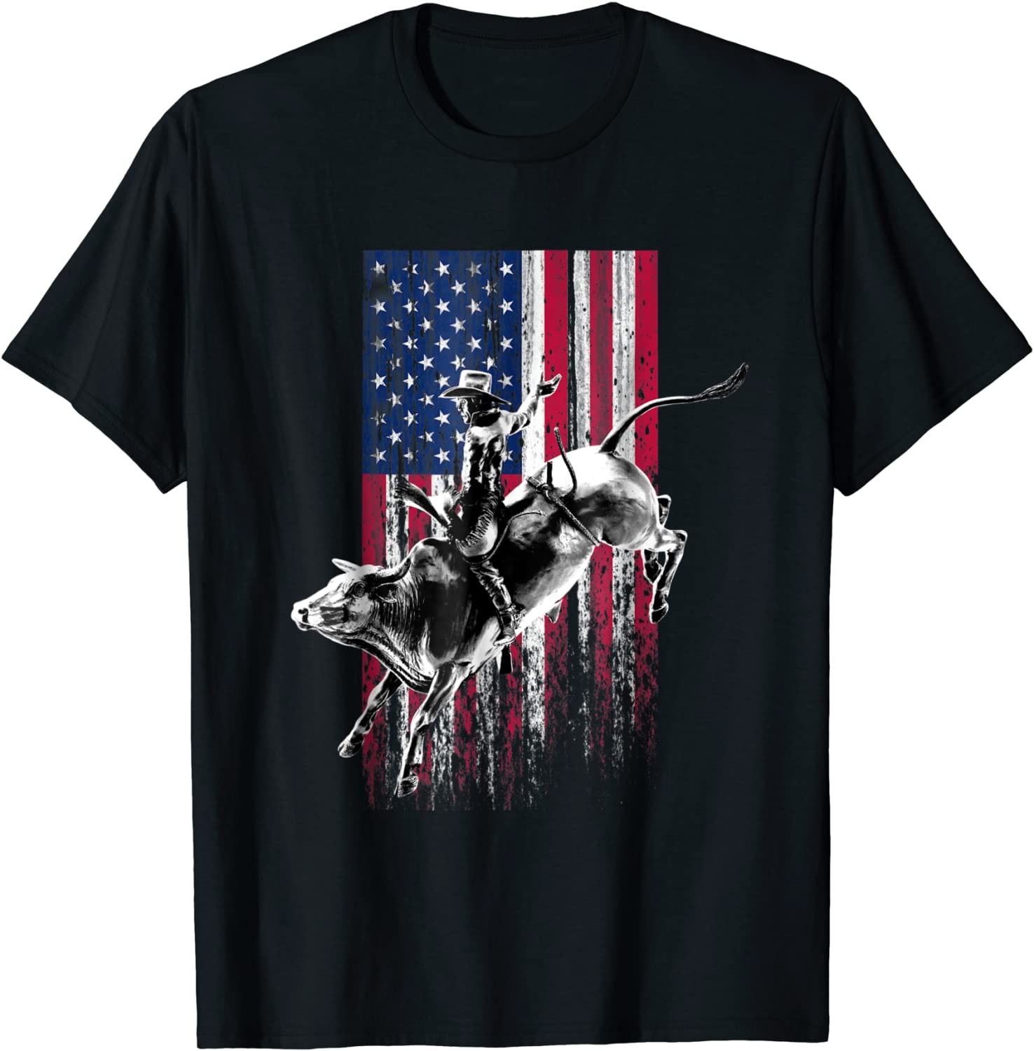 Rodeo Bull Rider Patriotic American Flag T-Shirt for Cowboys