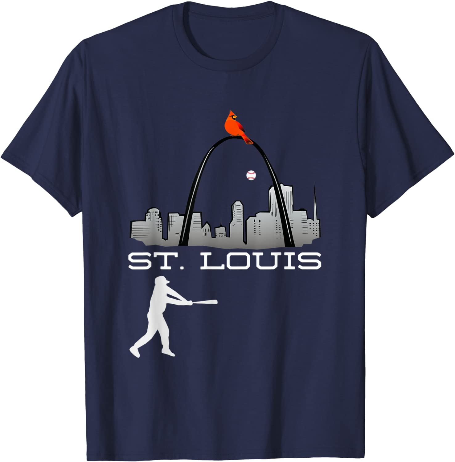 Saint Louis Red Cardinal Tshirt Skyline Baseball Player