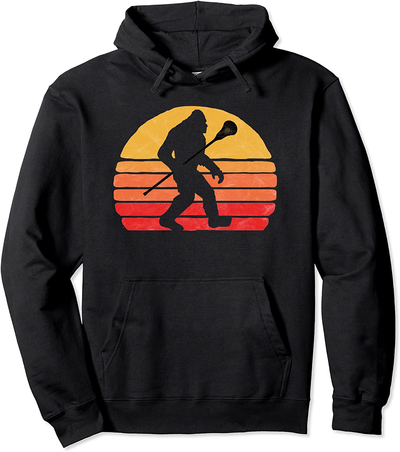 Bigfoot Lacrosse Stick Vintage Surf Sun Funny Lax Pullover Hoodie