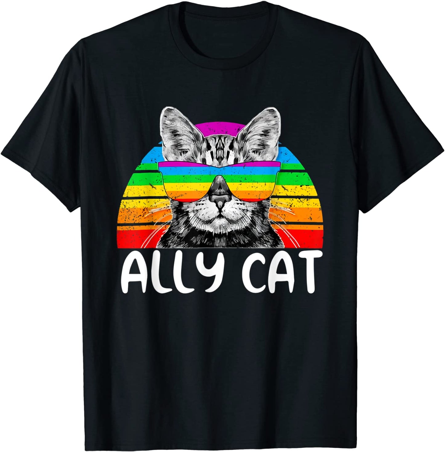 Ally Cat Rainbow Sunglasses LGBT Gay Pride Kittys Allies T-Shirt