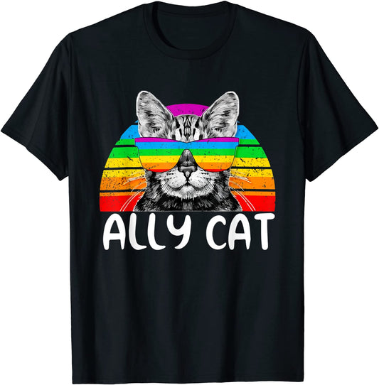 Ally Cat Rainbow Sunglasses LGBT Gay Pride Kittys Allies T-Shirt