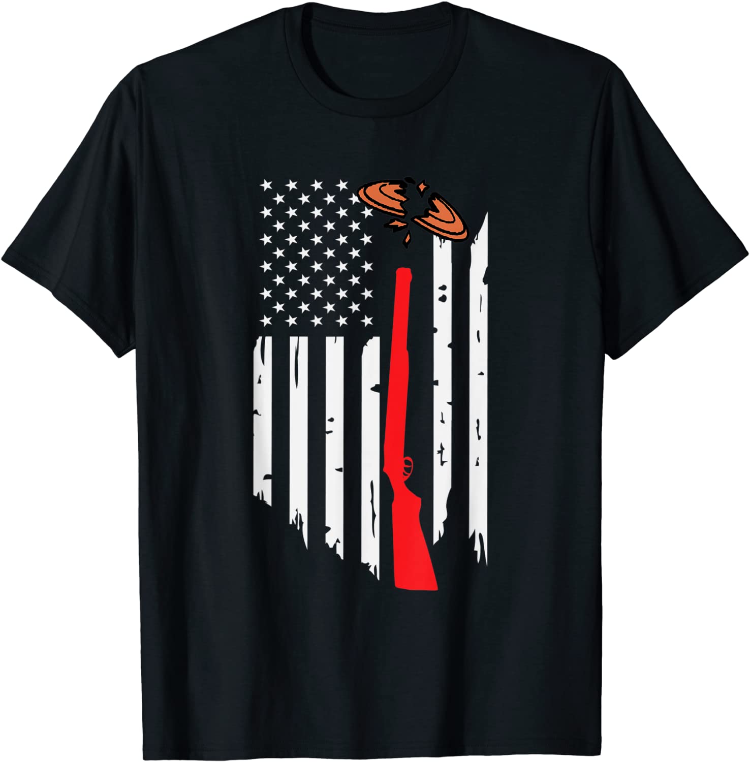 Skeet Trap Clay Shotgun Shooting USA Flag T-Shirt