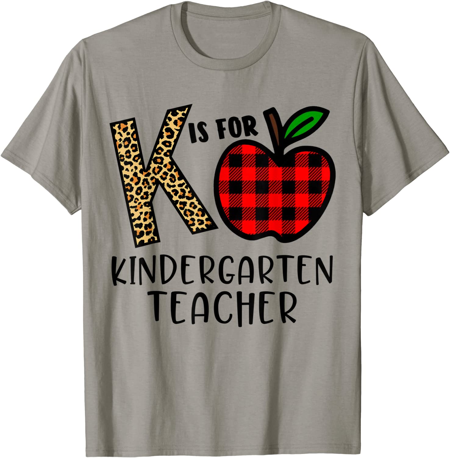 K Is For Kindergarten Teacher Leopard Buffalo Plaid T-Shirt