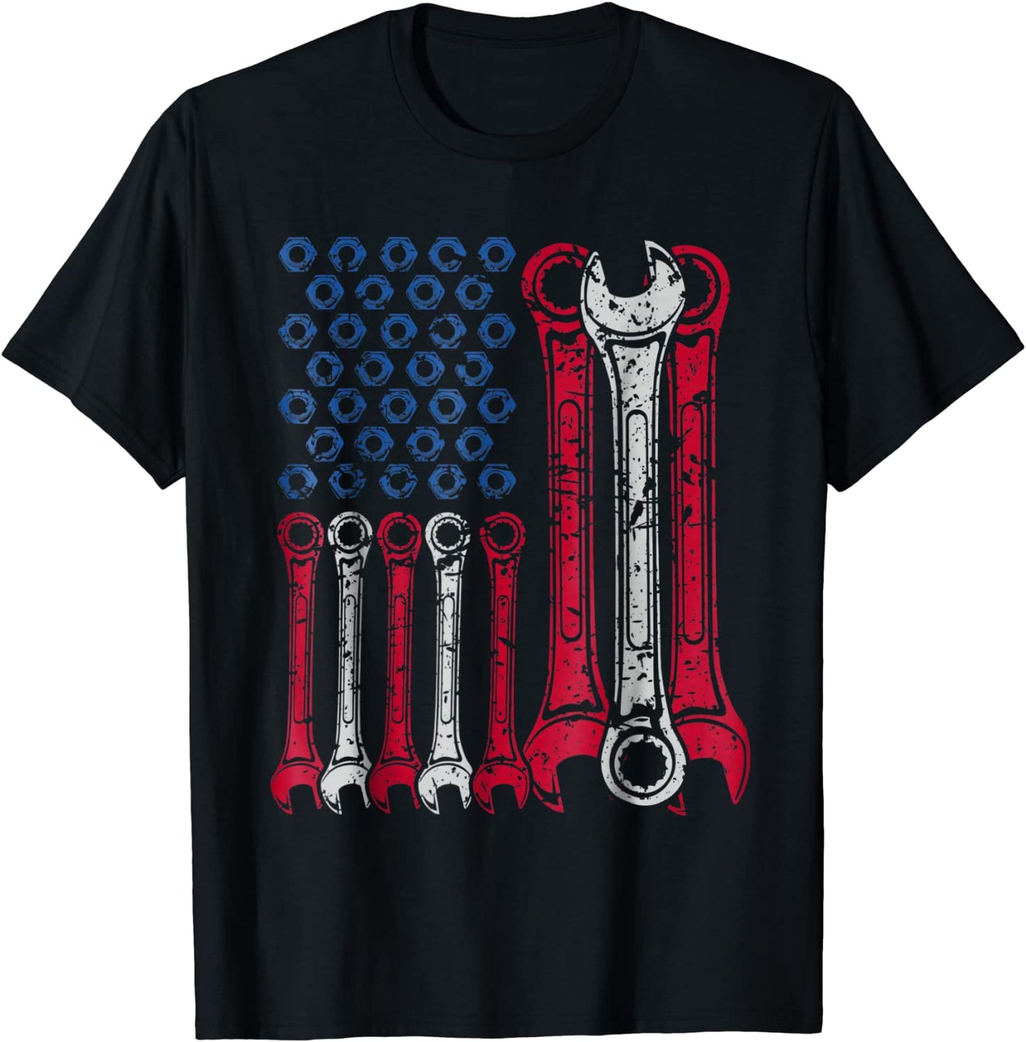 USA Red White Blue American Flag Mechanic T-Shirt