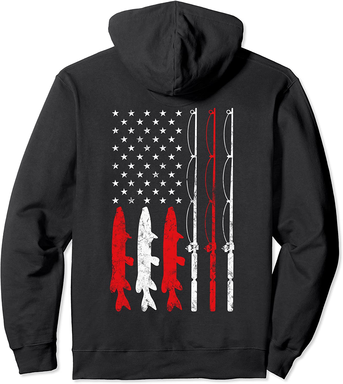 Fishing Rod American Flag Vintage Fishing gift for Fisherman Pullover Hoodie