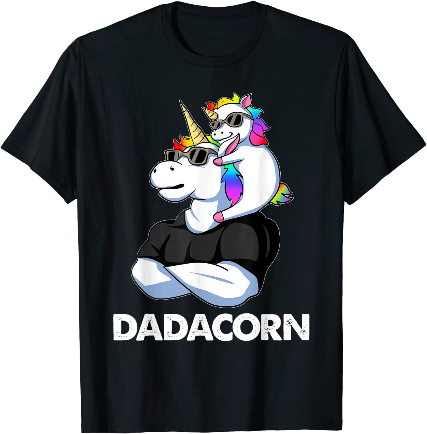 Dadacorn - Unicorn Dad and Baby Christmas Papa Sunglasses T-Shirt