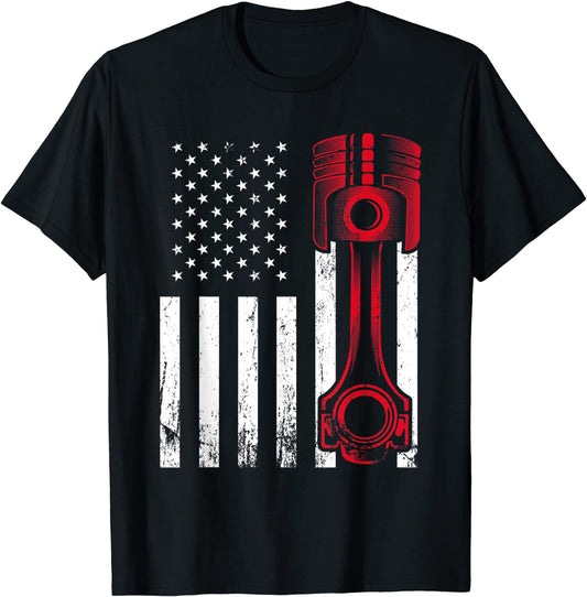 Car Enthusiast - American Flag Piston Muscle Car Gift T-Shirt