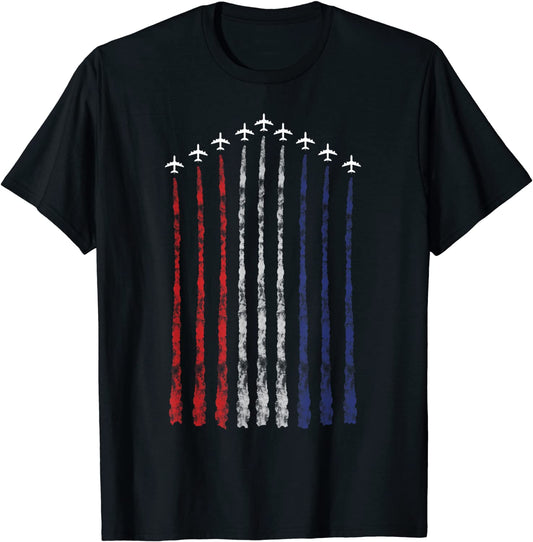 American Flag USA Fighter Jet Con Trail T-Shirt