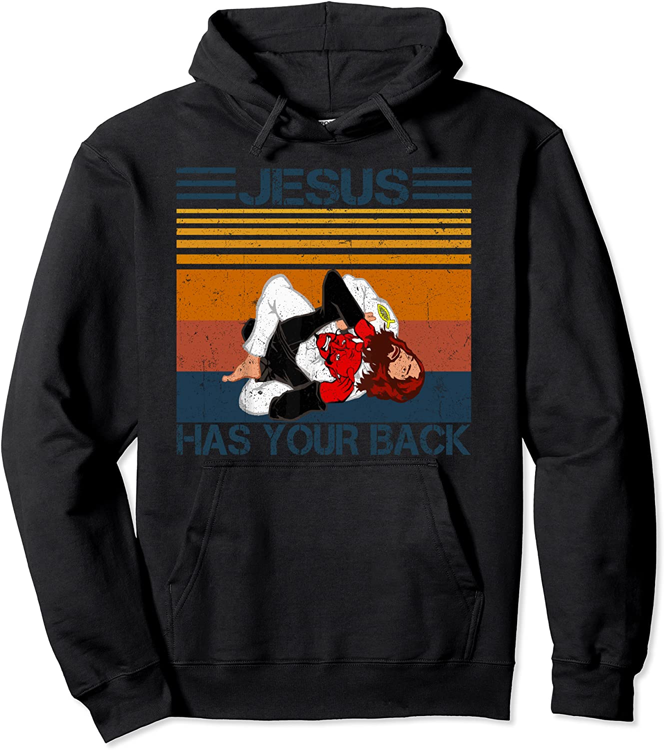 Jiu Jitsu Jesus Has Your Back Funny Christian Gift Vintage Pullover Hoodie