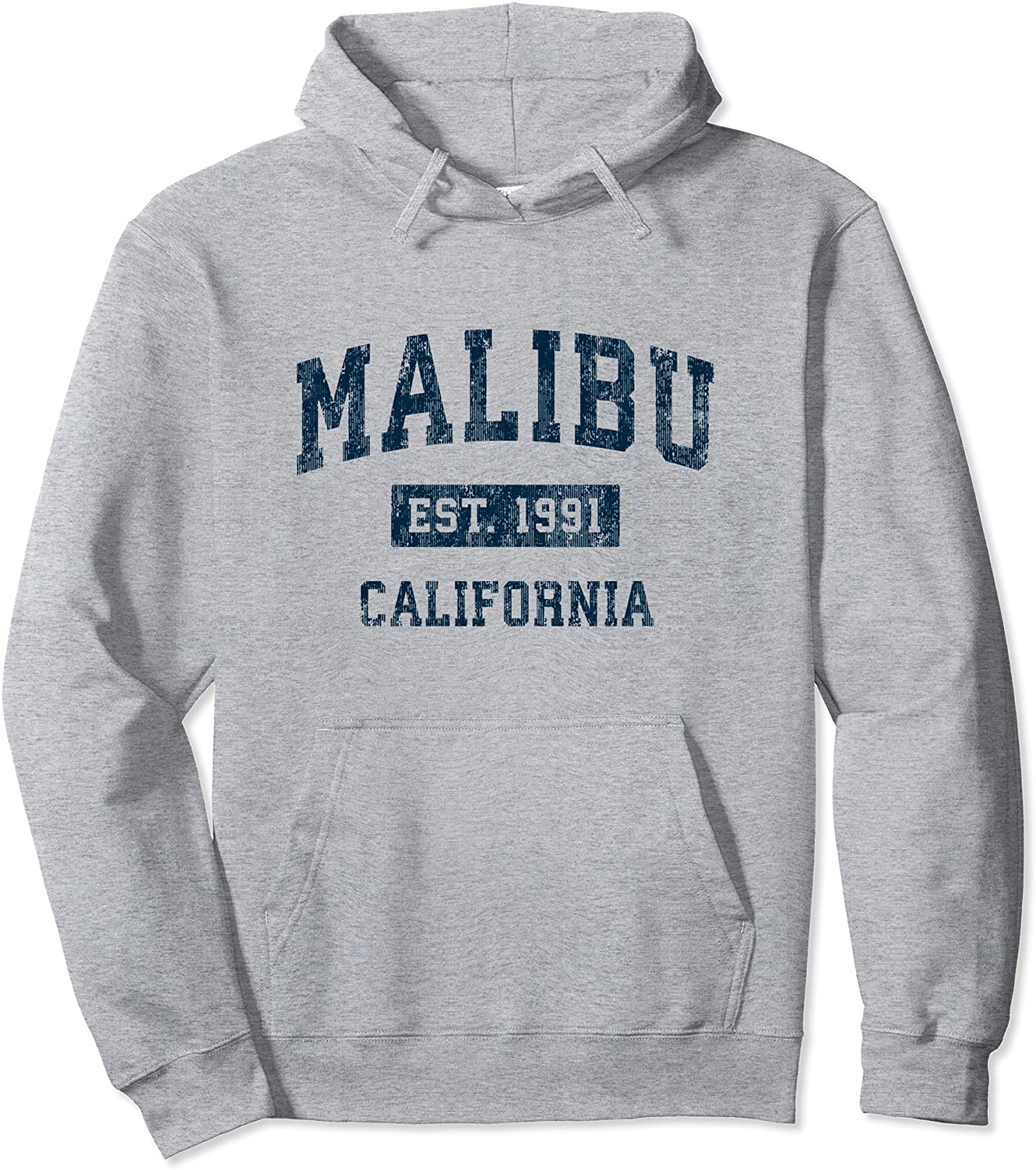 Malibu California CA Vintage Sports Design Navy Print Pullover Hoodie