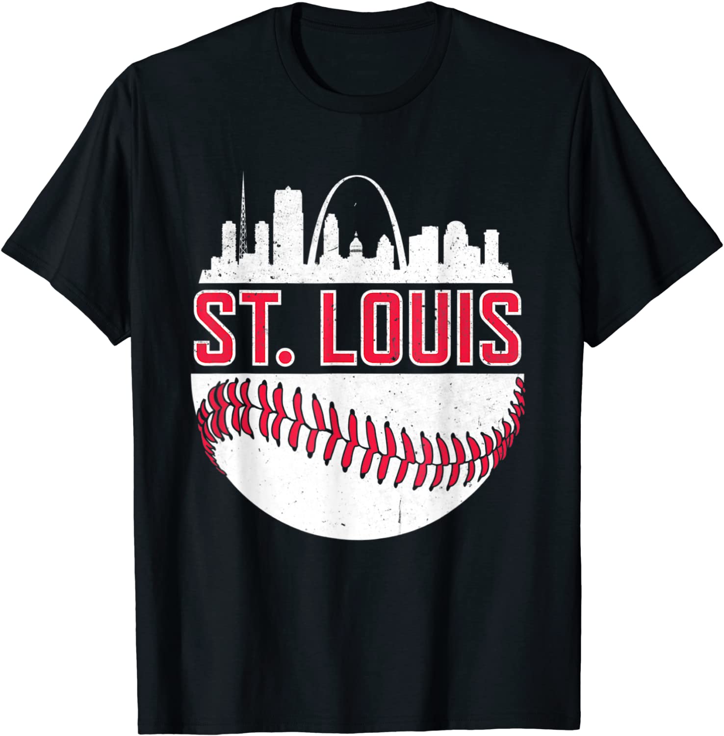 Vintage St Louis Baseball STL Skyline Novelty Cardinal T-Shirt