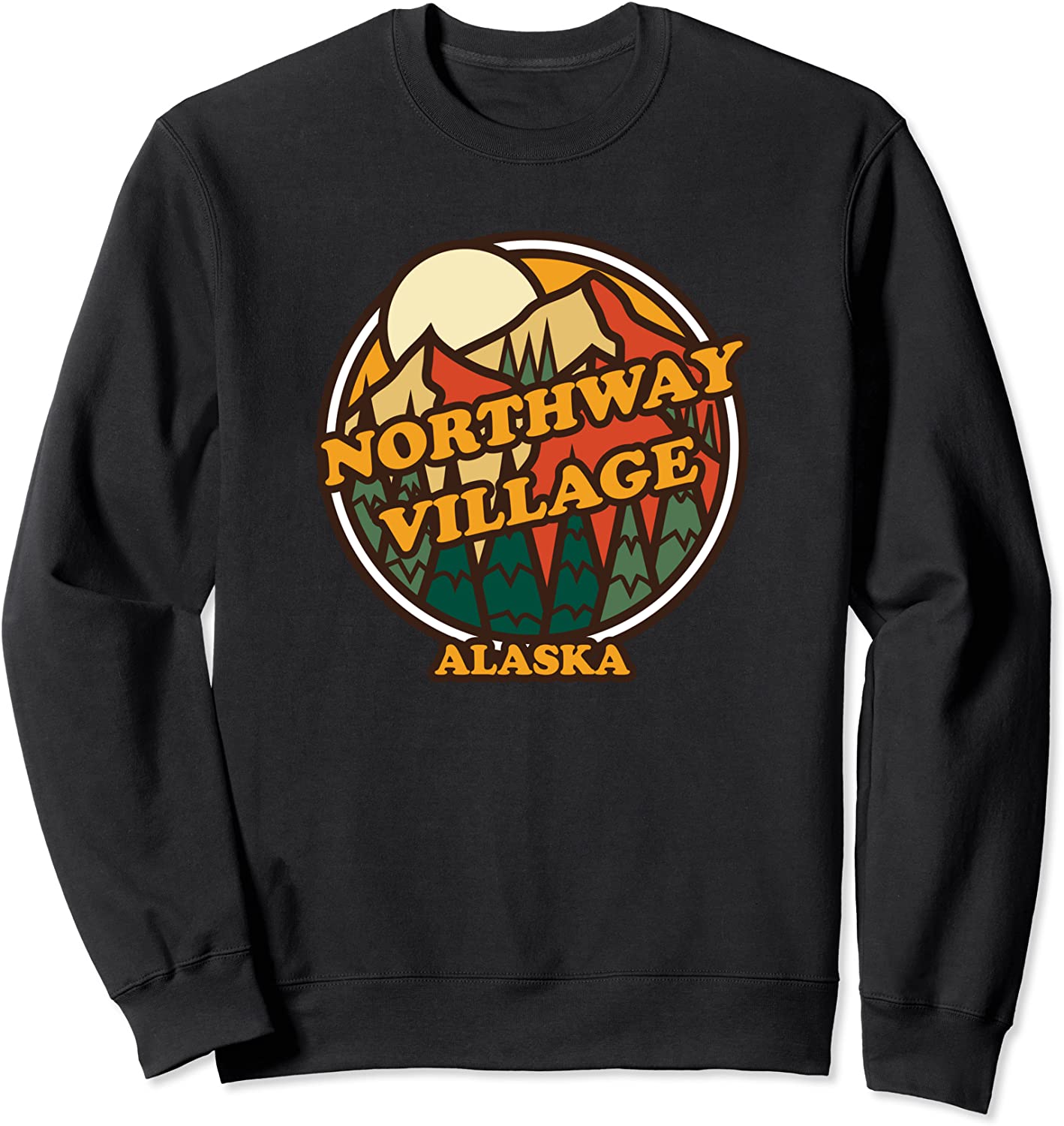 Vintage Northway Village Alaska Mountain Hiking Print Sweatshirt