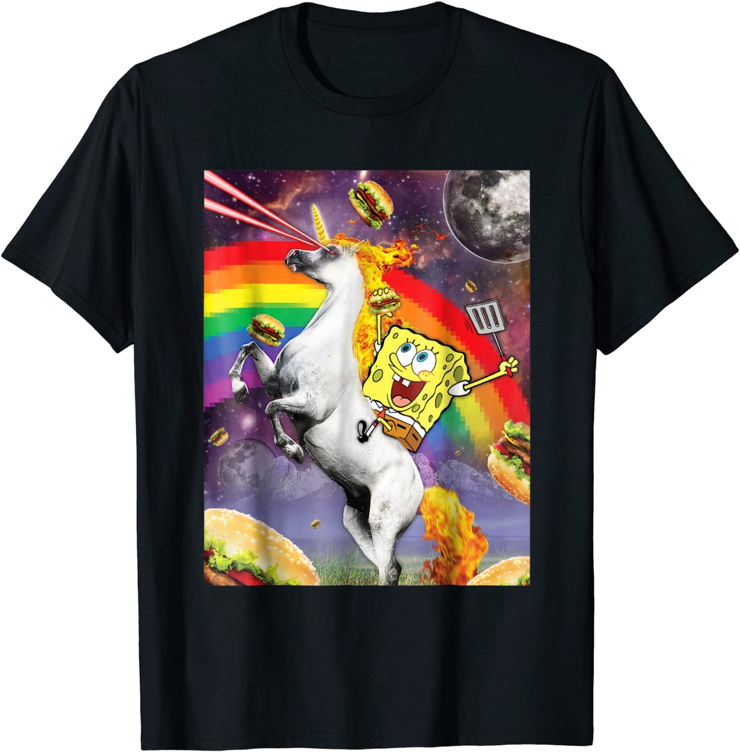 Spongebob SquarePants Unicorn Riding With Rainbow T-Shirt