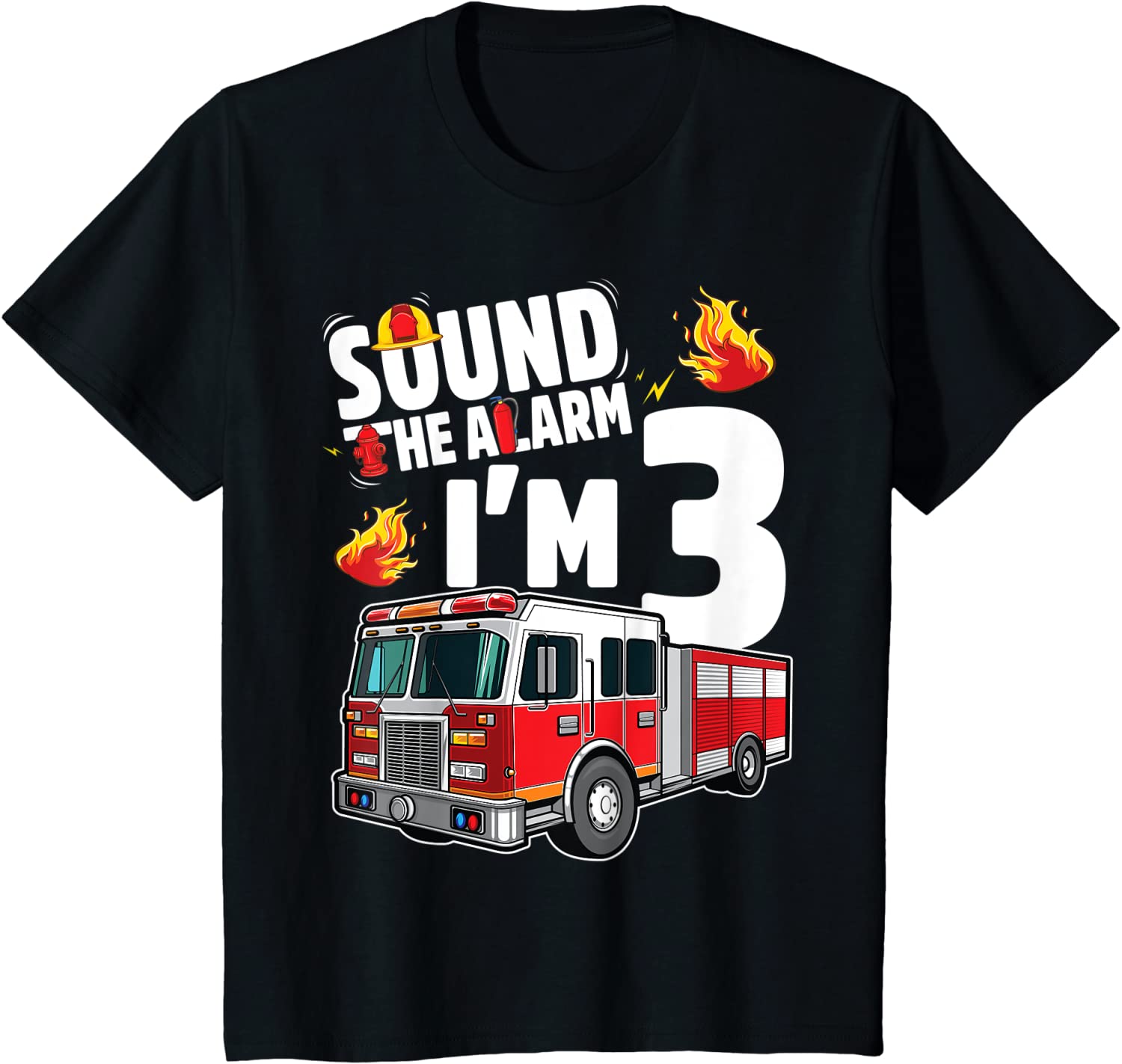 Kids Fire Truck 3rd Birthday Boy Firefighter 3 Year Old T-Shirt