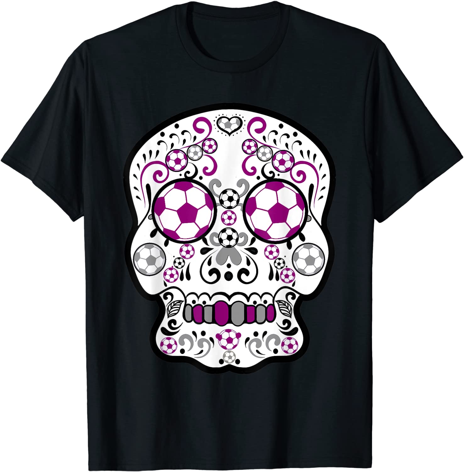 Maroon and Grey Soccer Sugar Sports Skull T-Shirt